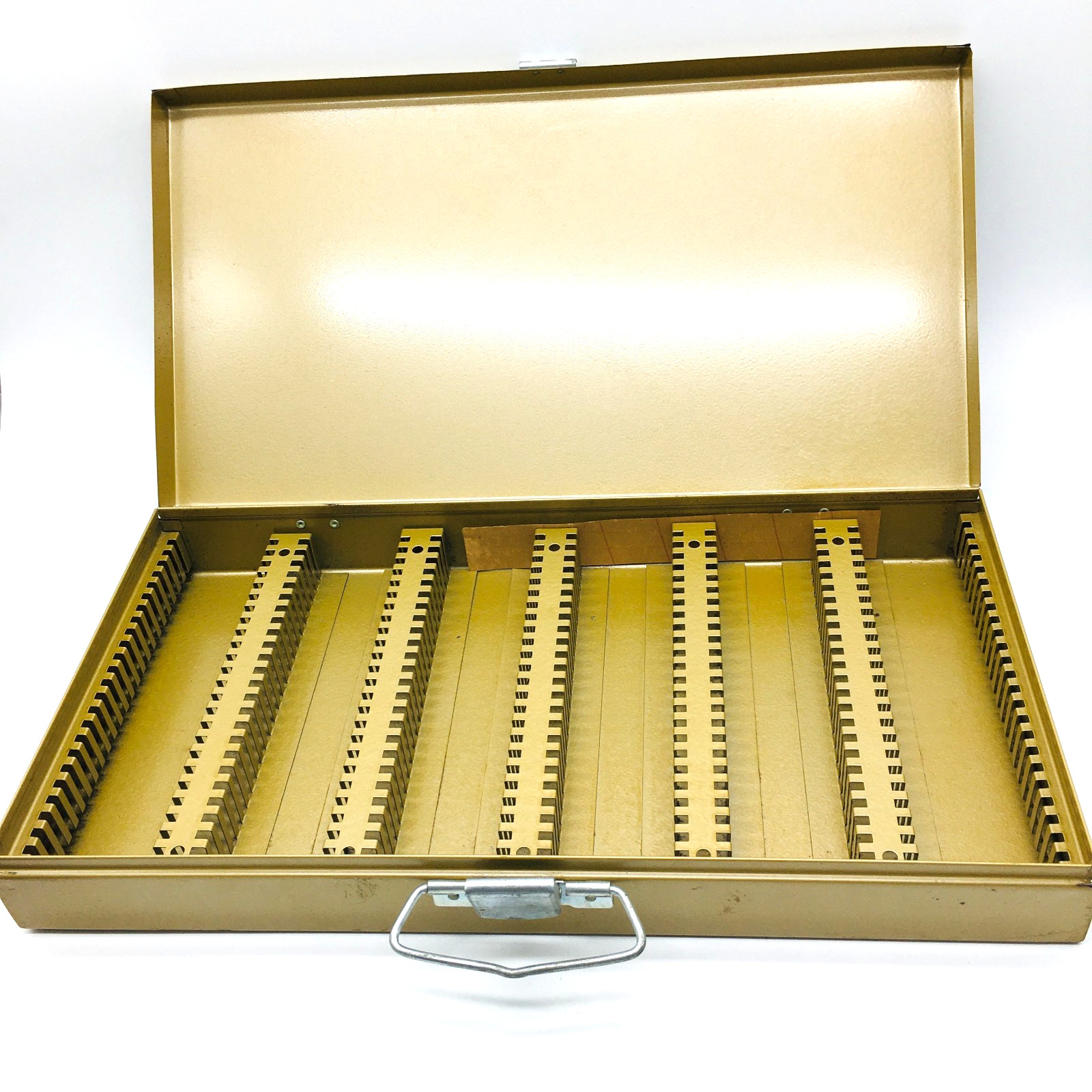 Vintage Kenco Metal Storage 8″ x 14″ Slide File Box Gold