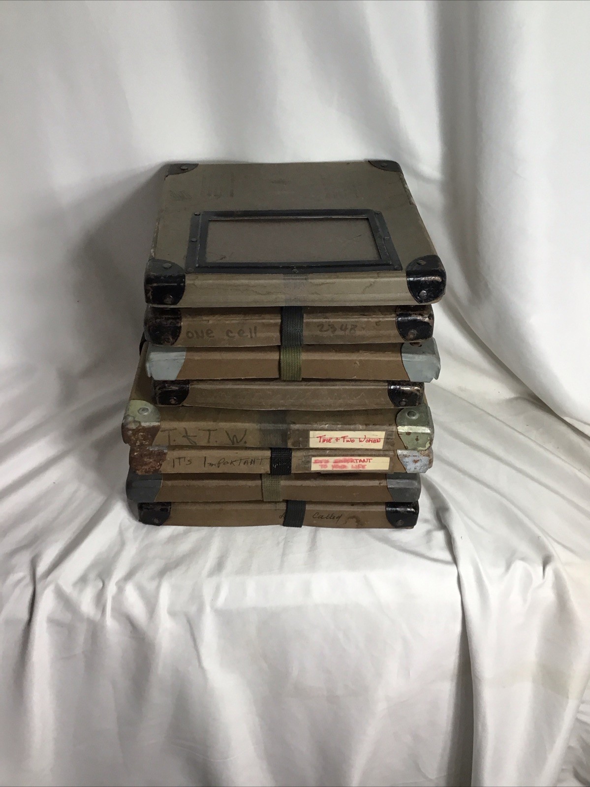 Lot of VINTAGE Film Reel Canister Case Shipping Box Mailer metal edges