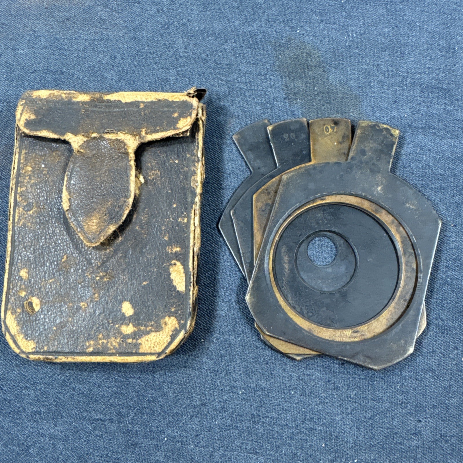 53mm Set of 4 Brass Waterhouse Stops for Petzval Lens in Leather Case