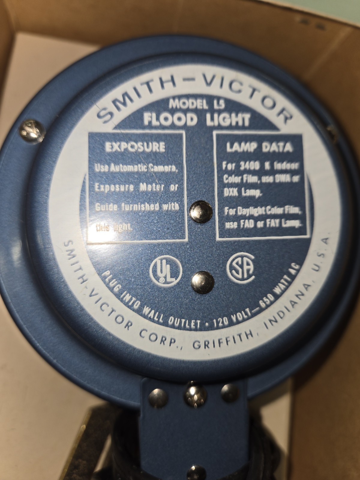 Smith Victor L-5 Movie Light Sealed Beam Dwa Lamp In Box Vintage