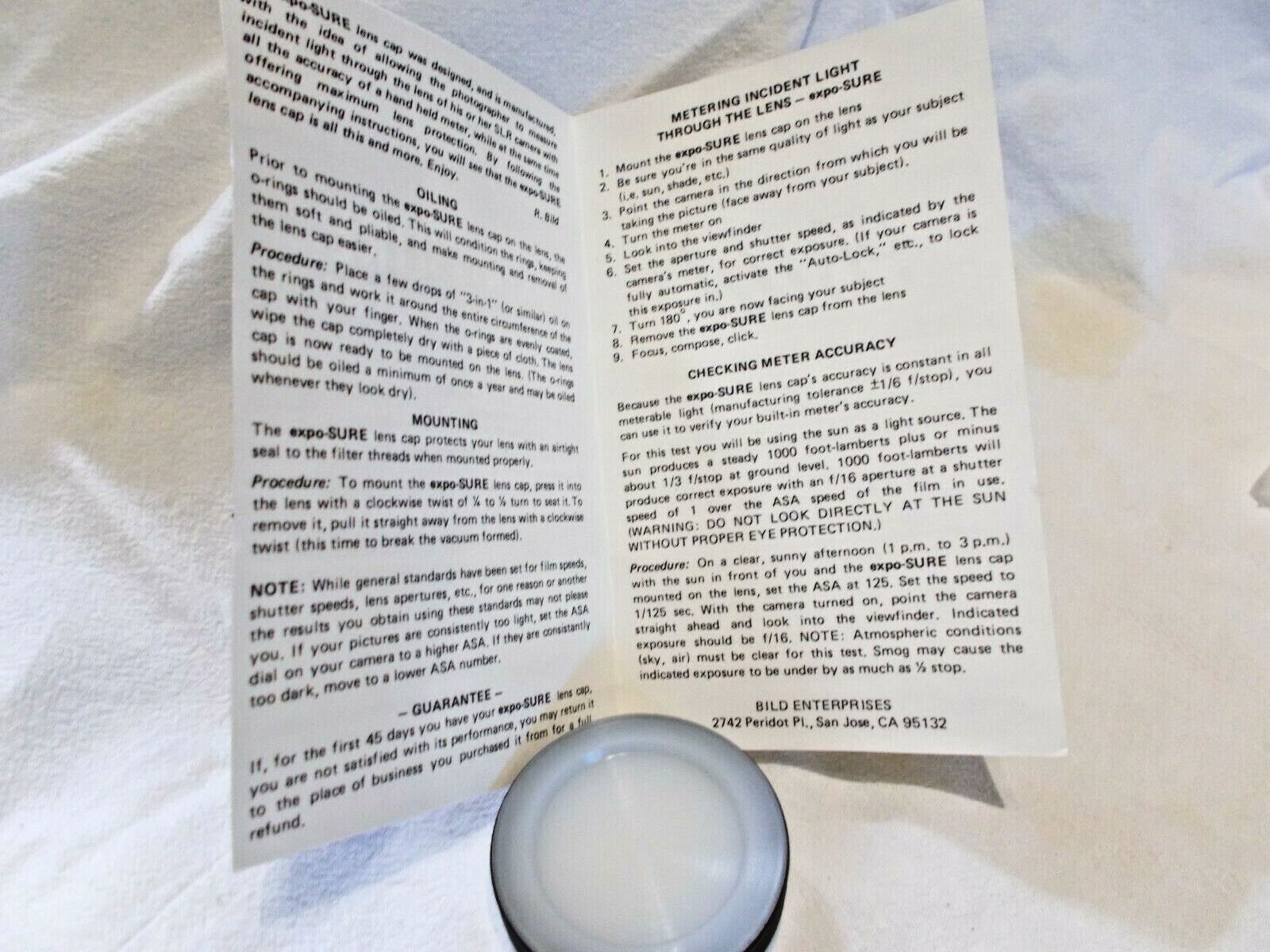 Vintage 80s Bild expoSURE 52mm Lens Cap Incident Light Metering For SLR Cameras