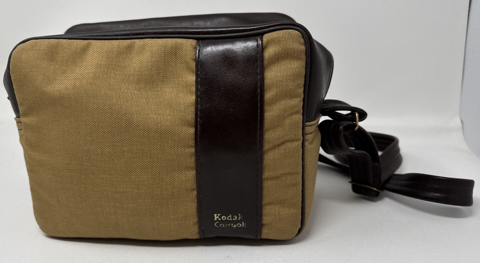 VTG Kodak Instant Camera Carryall Bug Bag Brown Vinyl & Canvas w/ Shoulder Strap