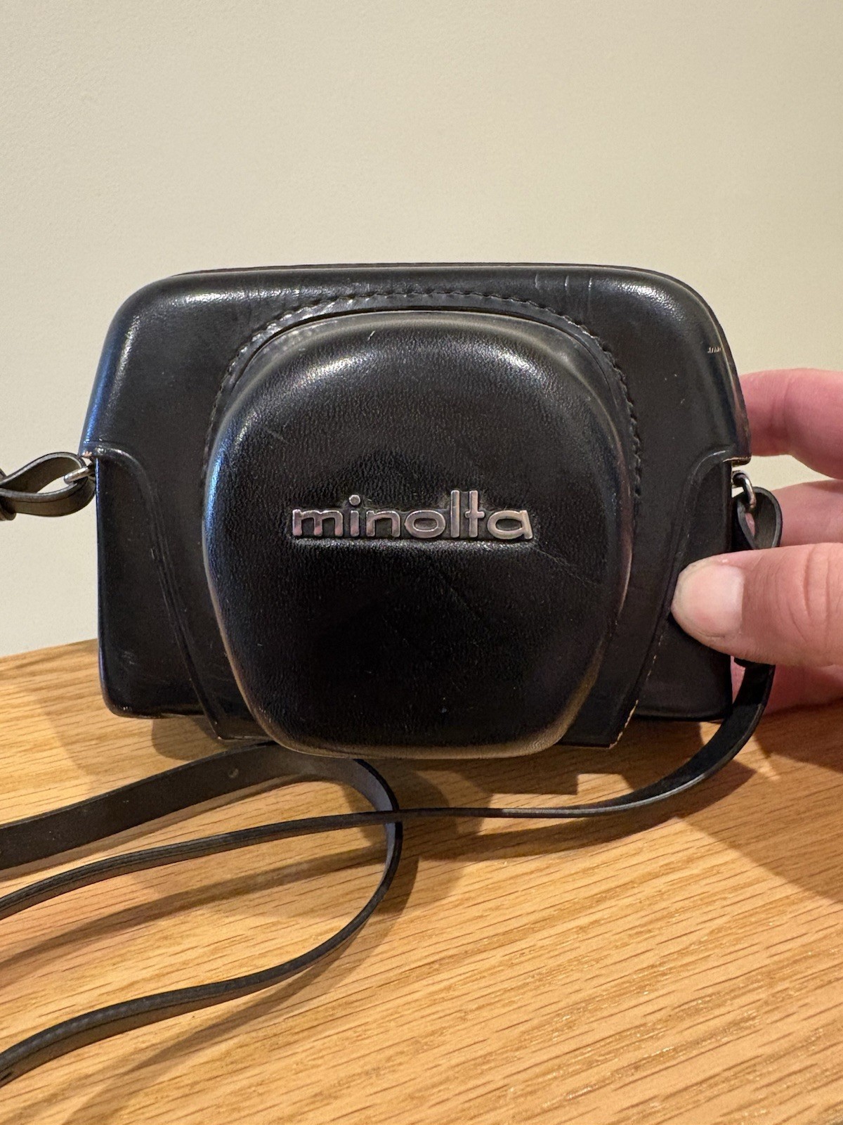 Vintage Minolta Black Leather Camera Case Made in Japan Hard Shell with Strap