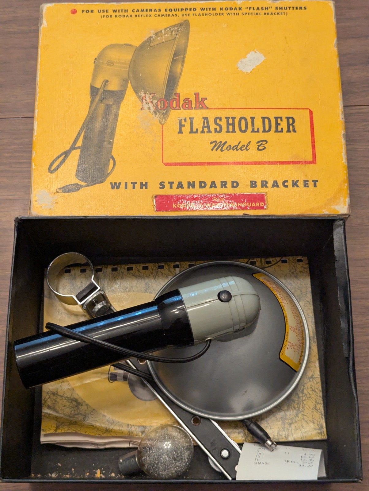 Vintage Kodak Flashholder Model B with bracket and bulb in Original Box
