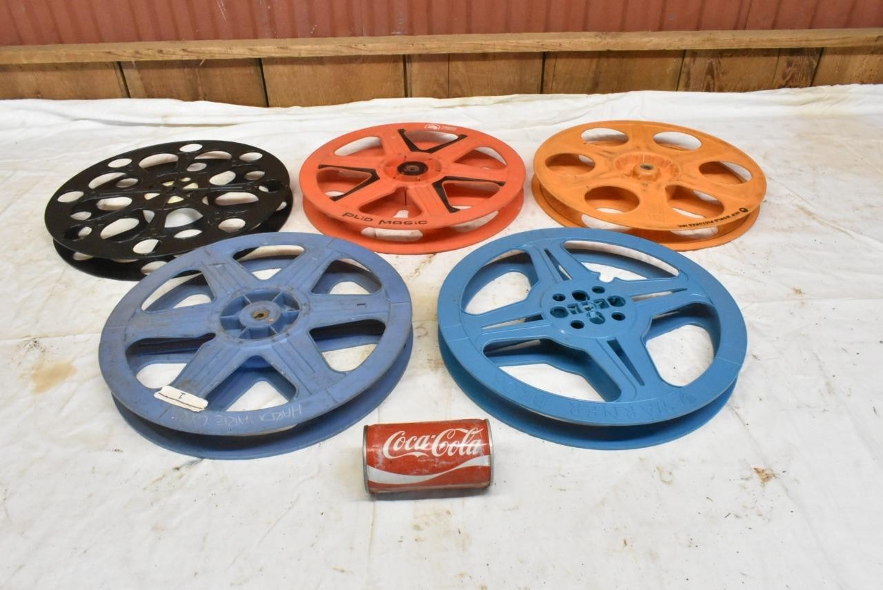 5 Vintage 35 mm Movie Theater Film Reel 14.5″ Plio Magic, Warner Bros, West Corp