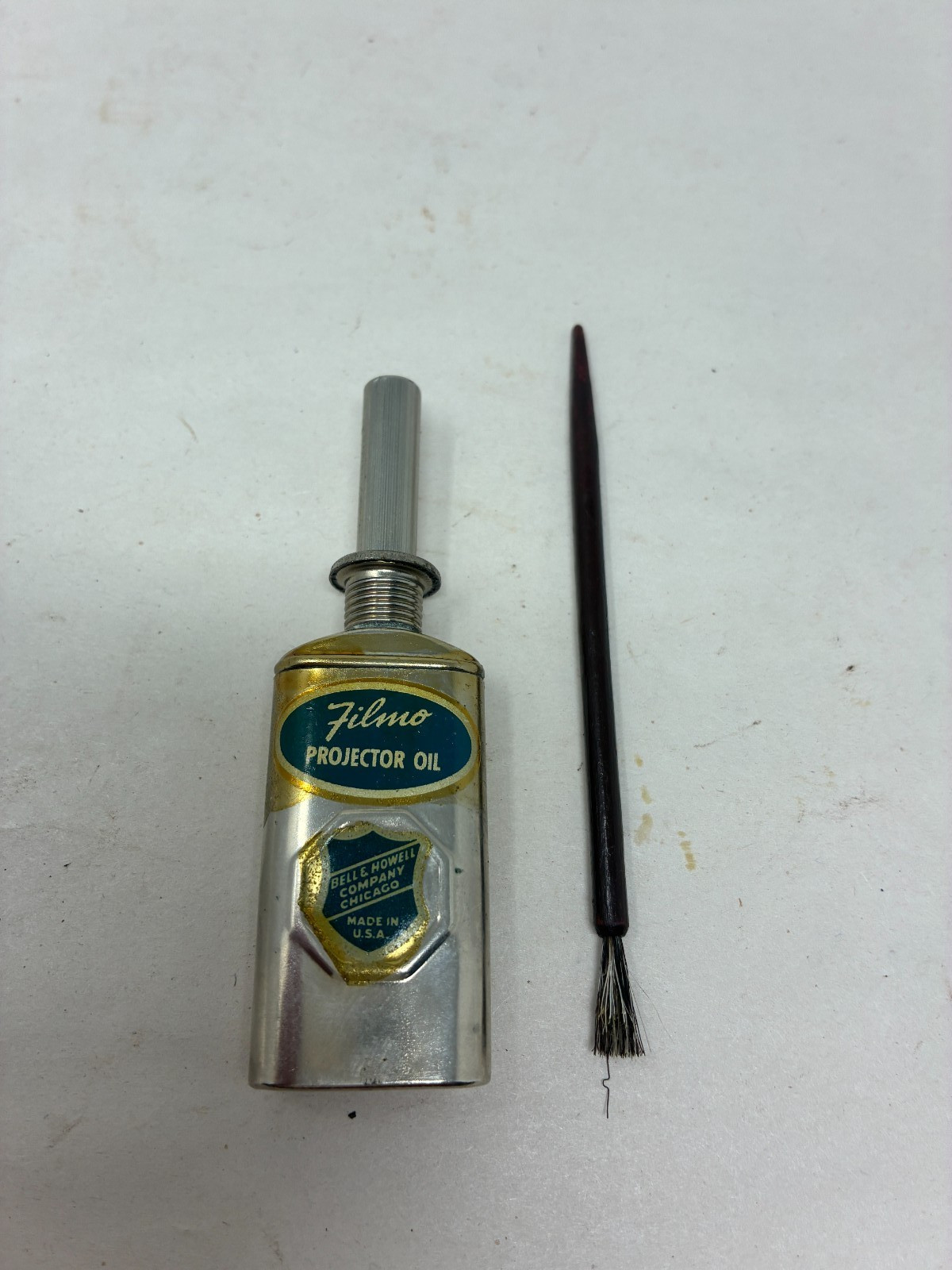 Antique BELL & HOWELL FILMO OIL CAN-BOTTLE & brush Dated 1896 Original Labels