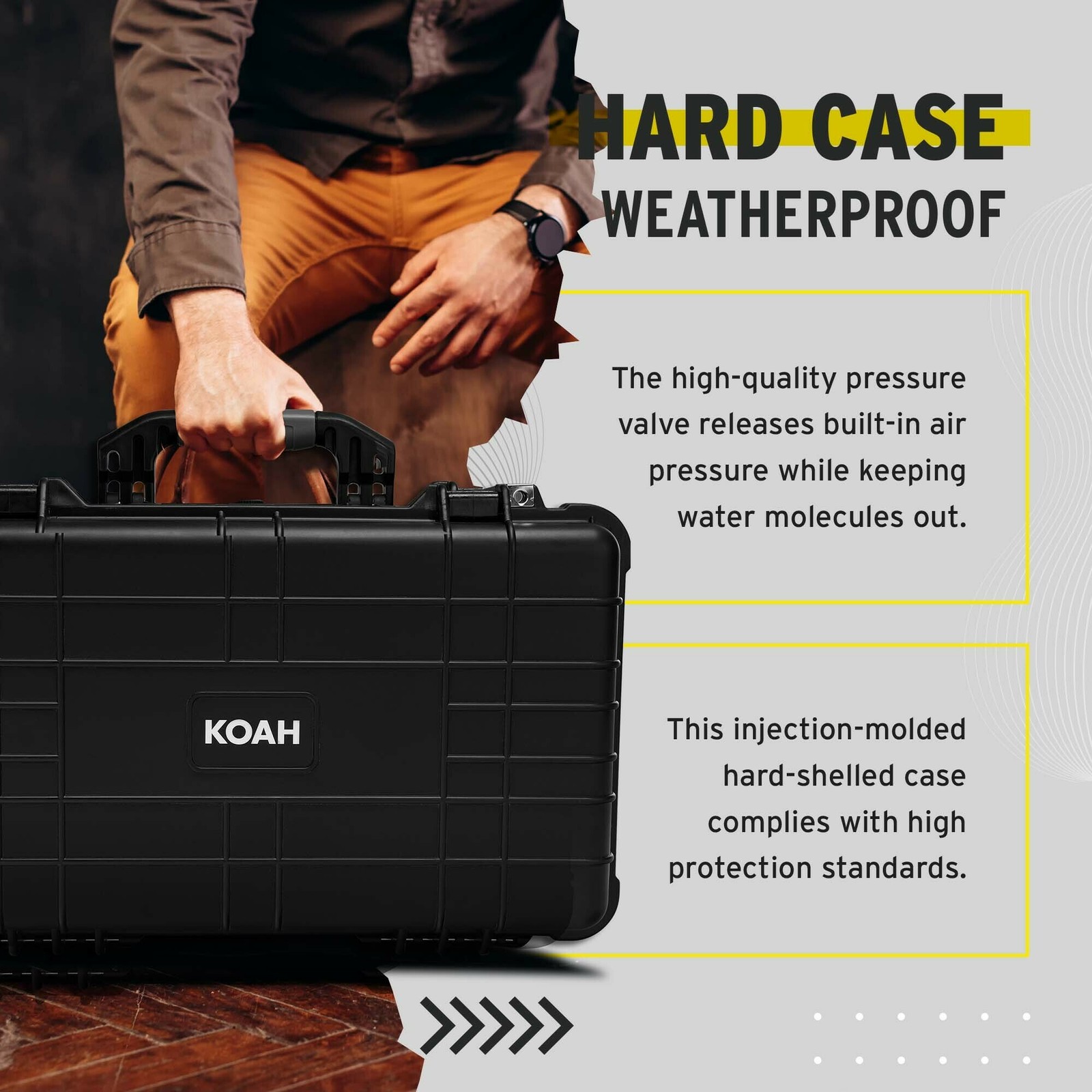 Koah Weatherproof Wheeled Hard Case with Customizable Foam 22 x 14 x 9 In