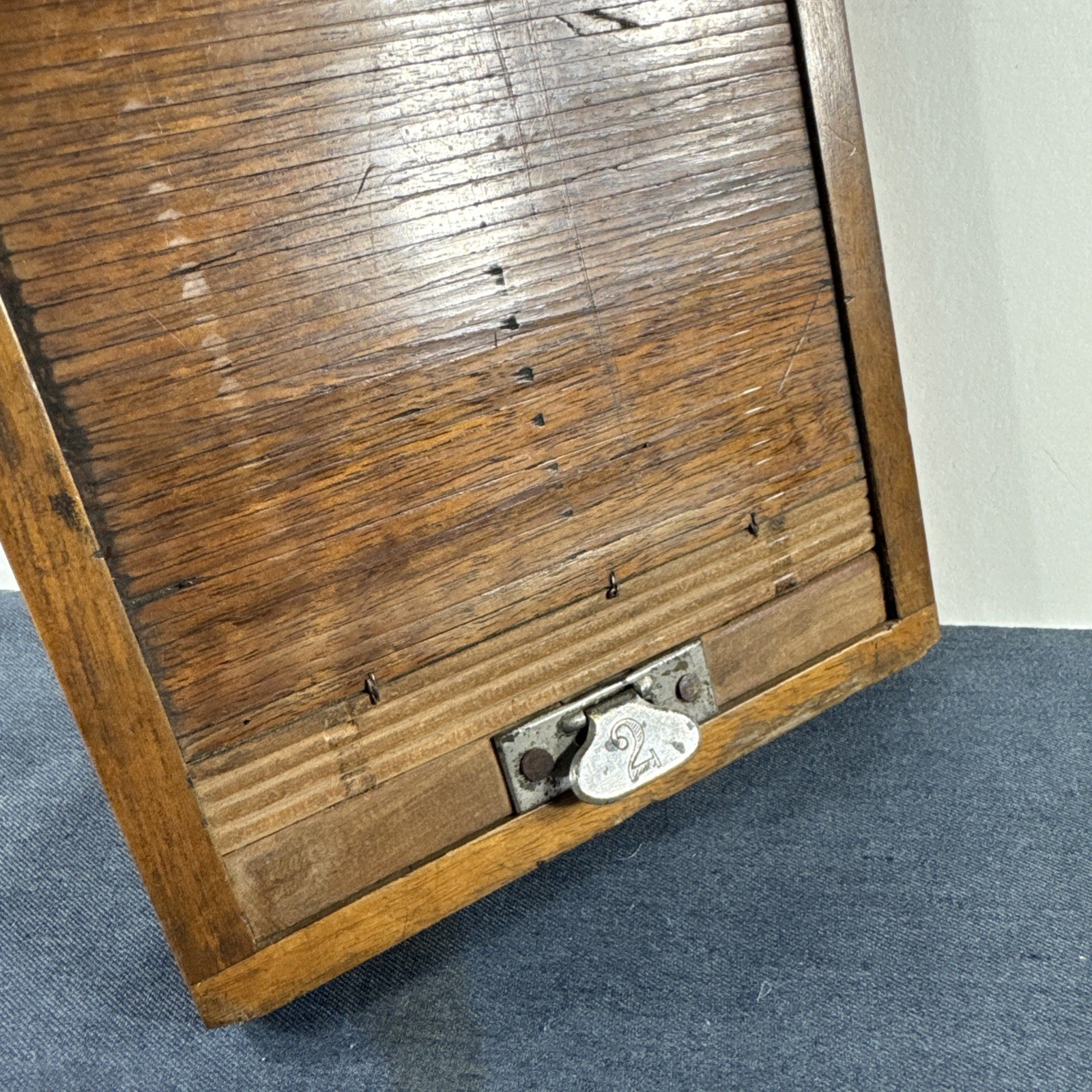 Rare Wooden 5x7in Glass Plate Double Sided Tambour Style Roller Blind Slide