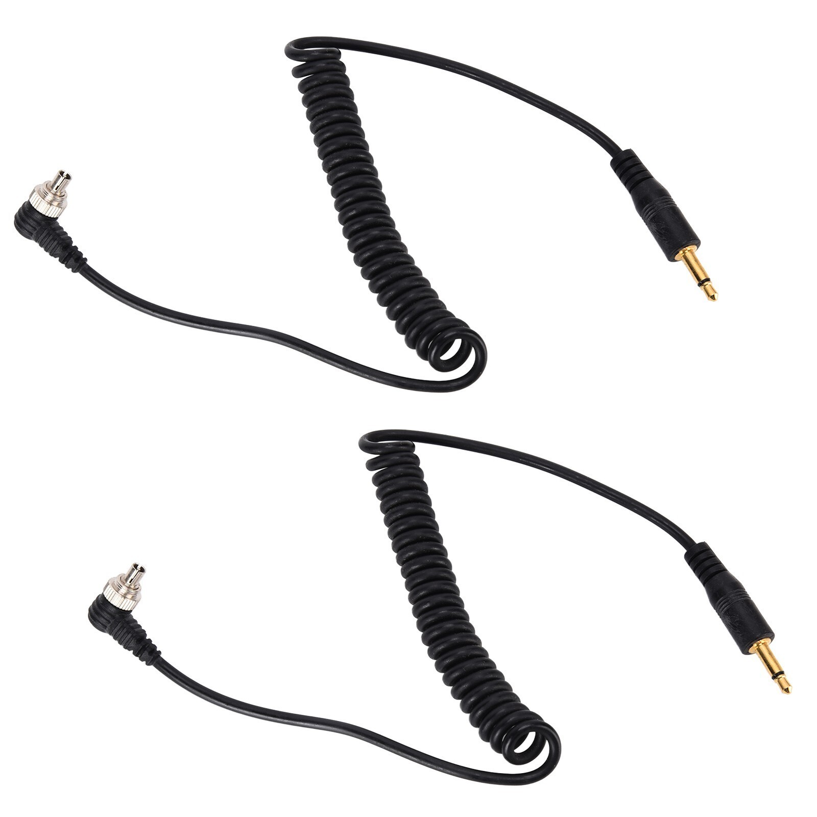 2pcs Universal 3.5mm to Male Flash PC Sync Cable Coiled Cord with Screw Lock