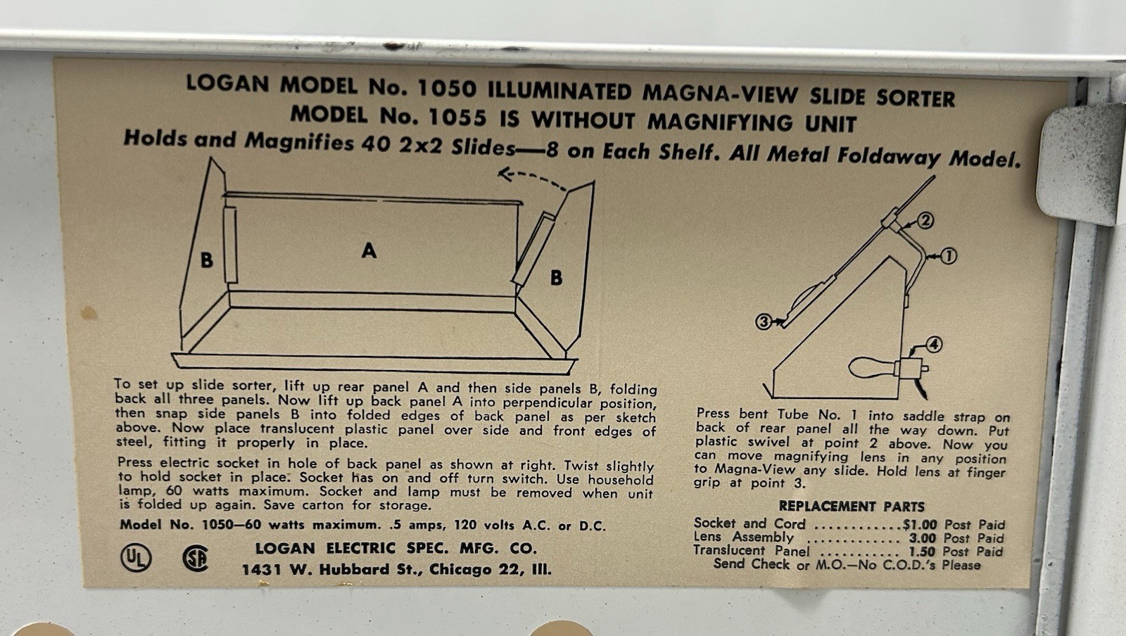 VINTAGE LOGAN ILLUMINATED SLIDE SORTER E-Z VIEW ORIGINAL BOX AND LIGHT 1055