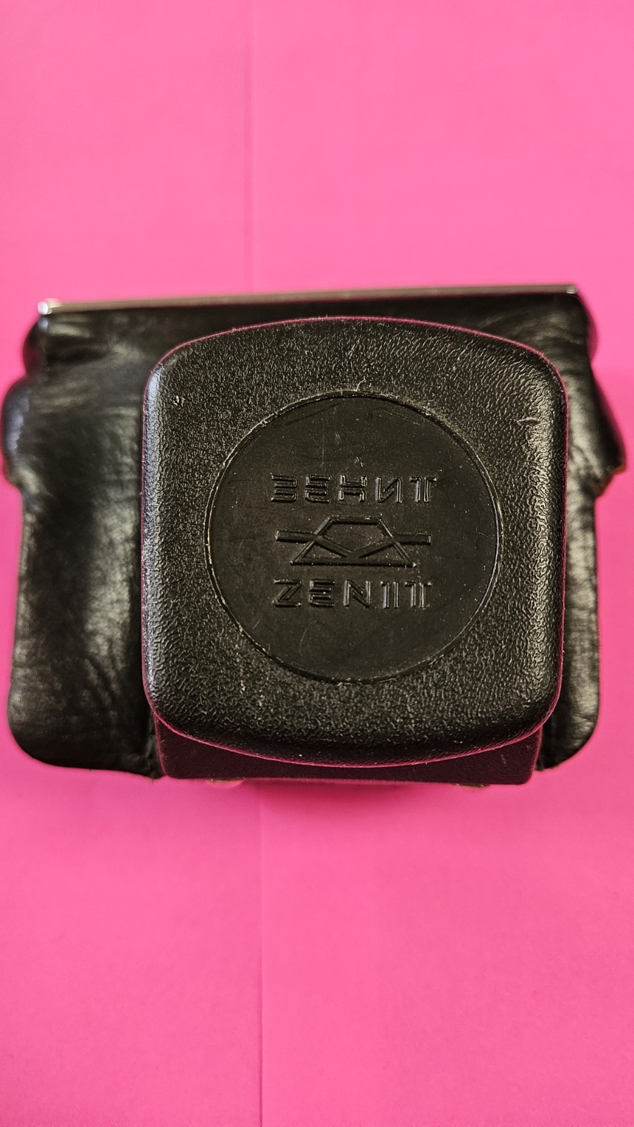 VINTAGE Soviet Zenit Hard Leather Camera Case KMZ Prism Logo Black USSR