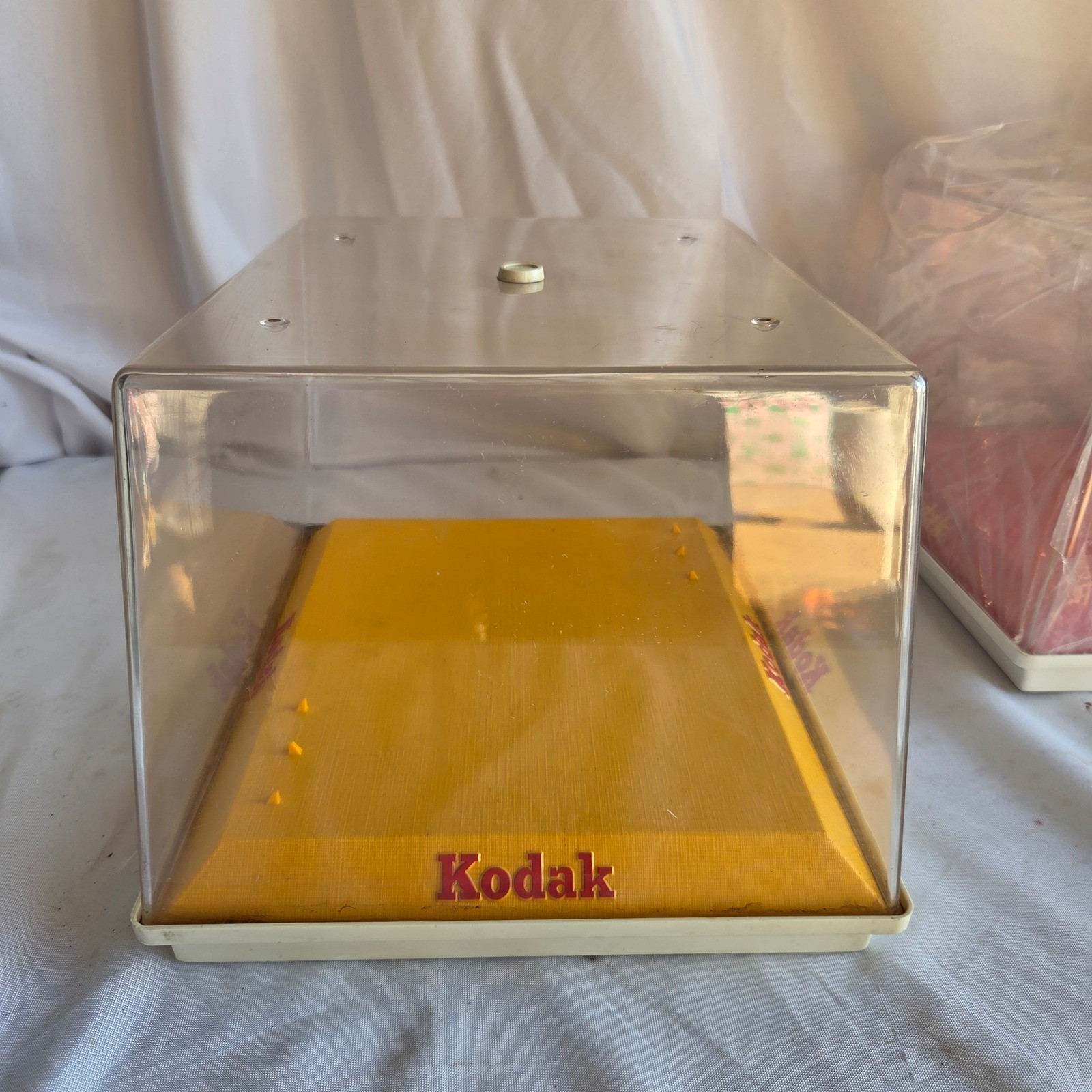 Vintage Kodak Camera Display Case Yellow Red Logo Acrylic Dust Cover Box