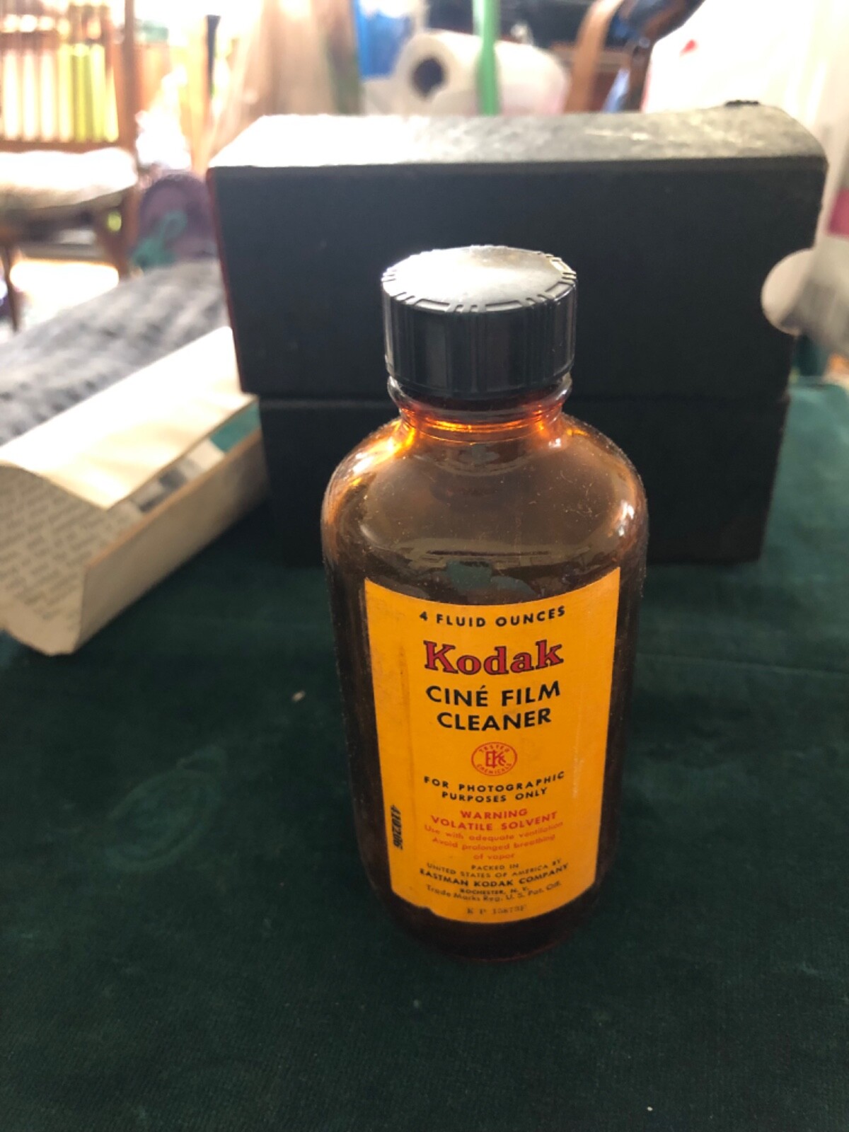 Vintage KODAK Cine Film Cleaner, Bottle,Box Holder, Instructions
