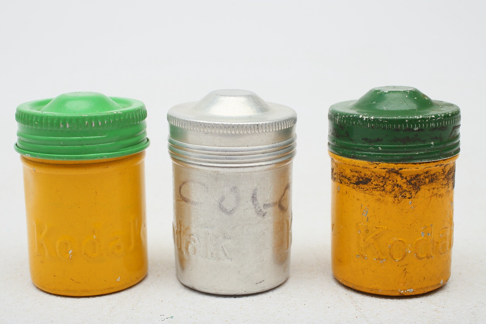 Kodak metal 35mm film canister Yellow+Silver cans with Green+Silver Lids++6 Lot