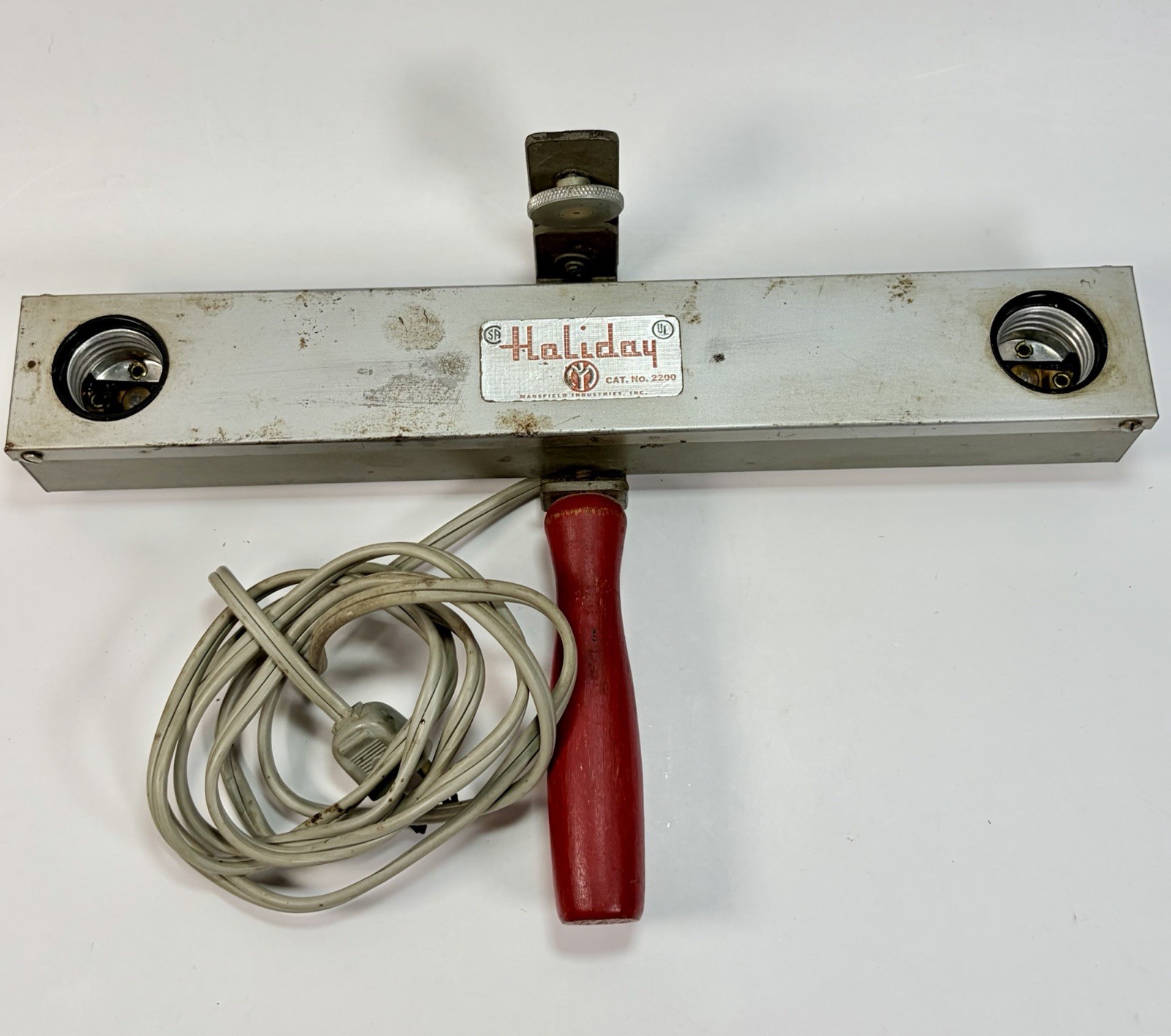 Vintage Holiday Cat. 2200 Movie Camera Light Bar Dual Lamp Red Handle Tested