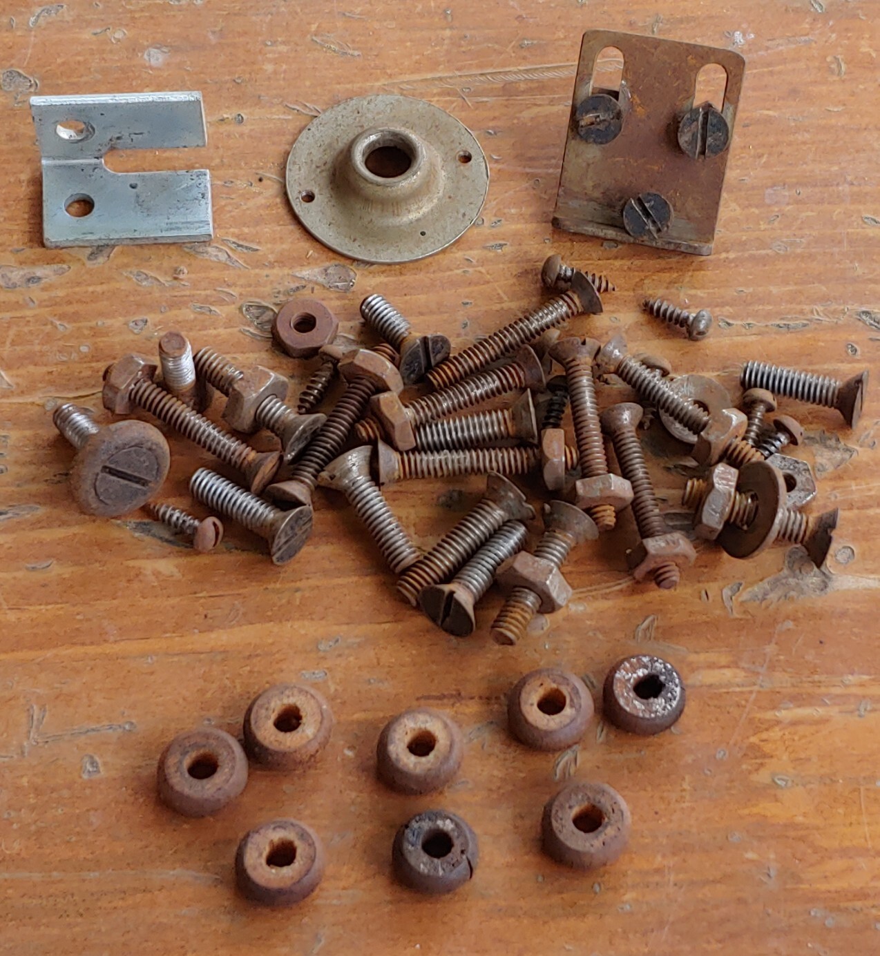 Lot of VARIED 1920 DEVRY Type E Projector SCREWS, BOLTS, Wood SPACERS & Brackets