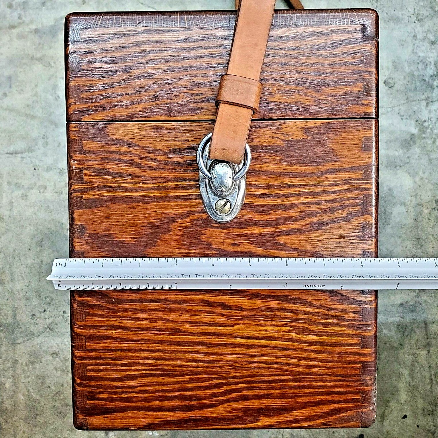 Vintage Heavy Duty Photographers Camera Accessories Box Oak w/Leather Strap