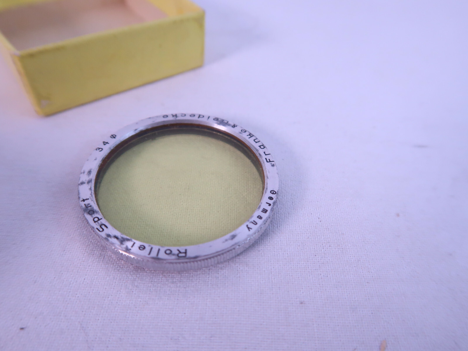 Vintage Genuine Rollei yellow filter Rolleiflex 4×4 Sport 2.8 lens. With keeper