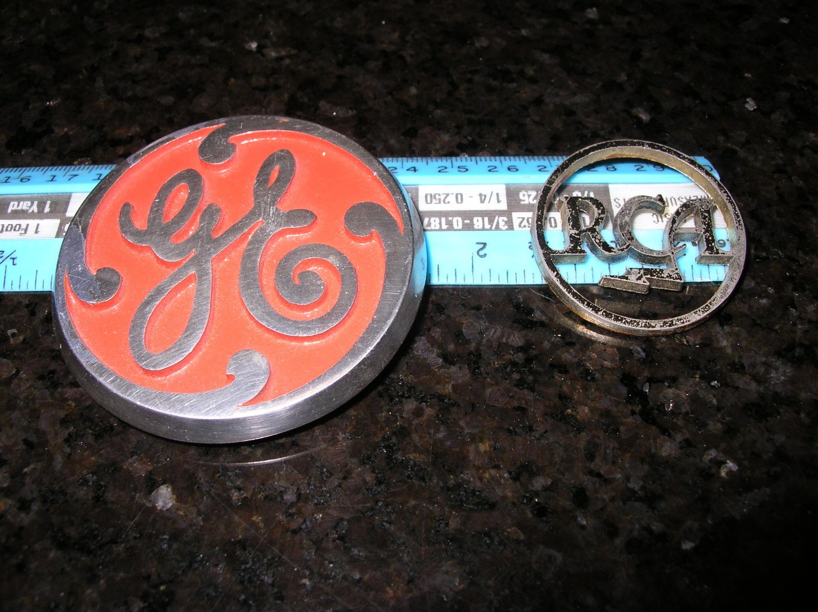 GE and RCA Broadcast Logos Metal Script Glue on Screw on Castings