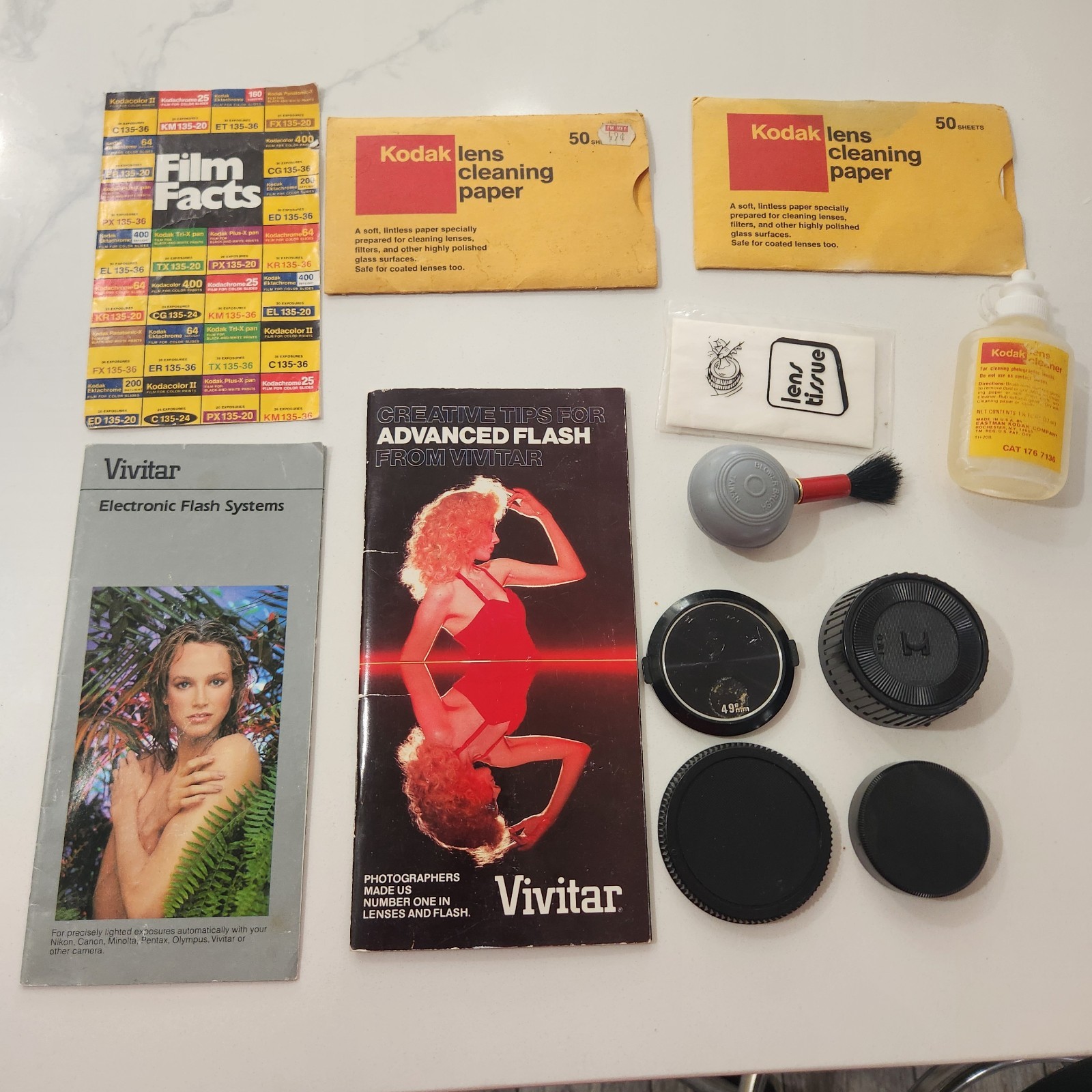 Vintage Photography Camera Japan Lens Covers Cap Lot Blower Kodak Kalt Vivitar