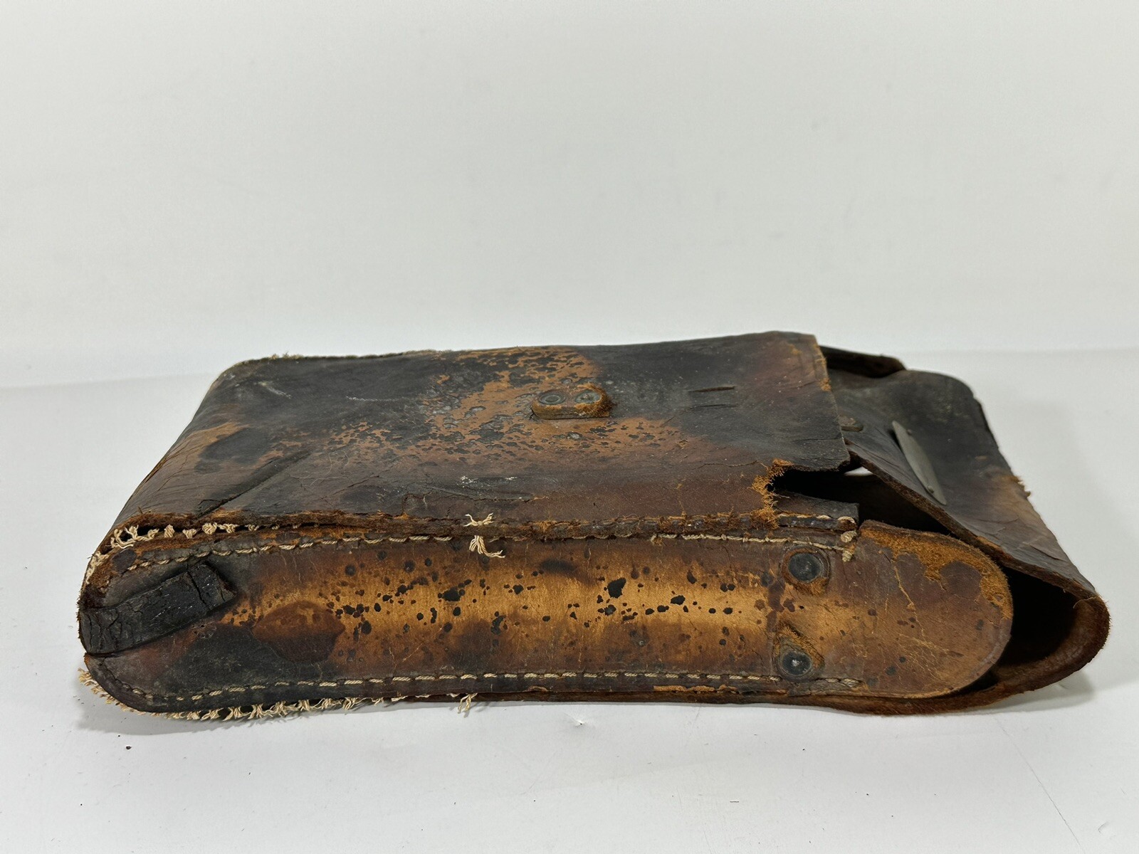 Antique Brown Hard Leather Case Bag for Folding Camera ~ Rough Condition