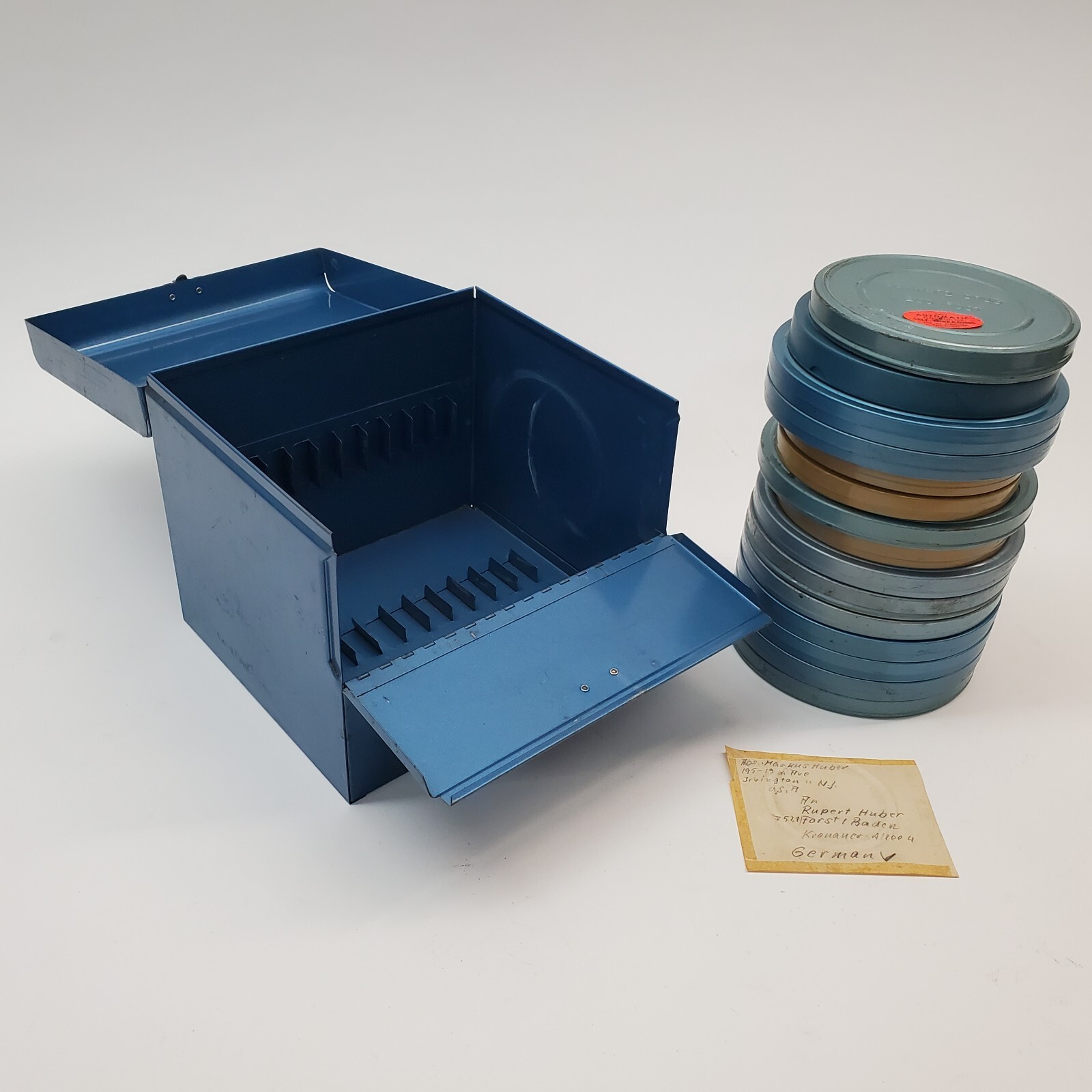 Vtg 1960s 8mm Film Reels Can w/ Metal Storage Container German Family Volkswagen