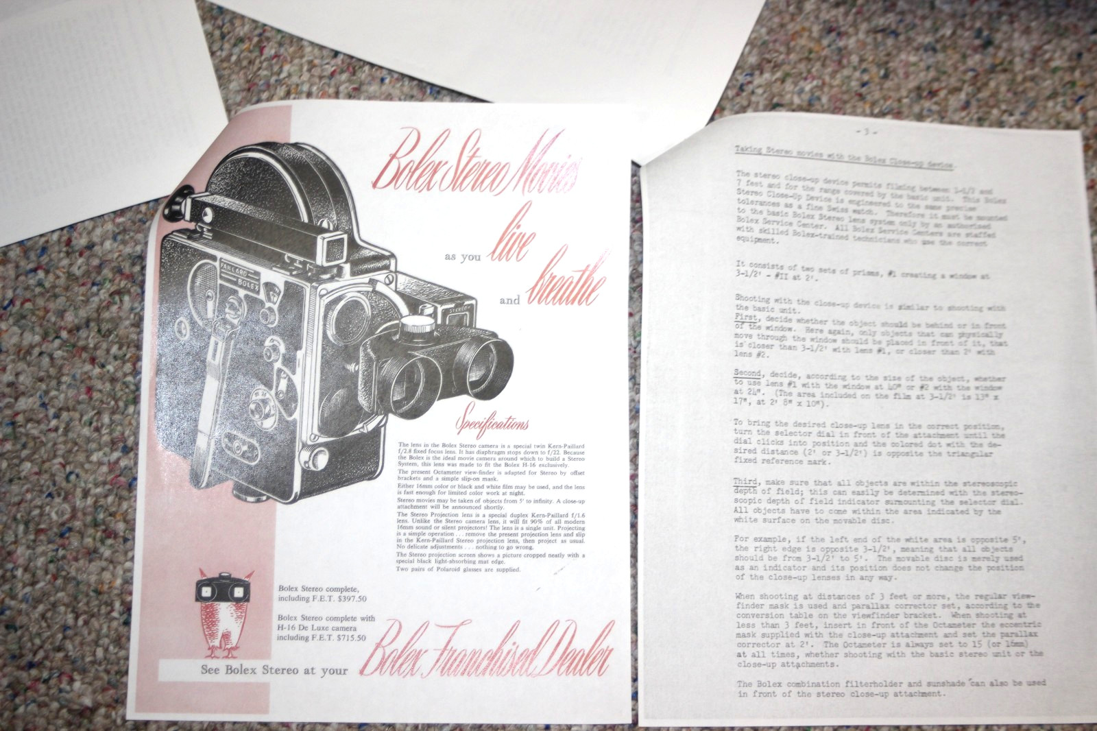 4 – Bolex STEREO Camera / Projector Information, Instructions, Manuals