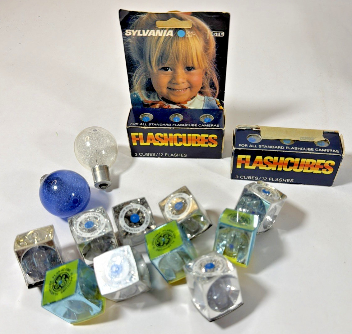 Vtg Sylvania Flash Cubes Blue Dot Pack of 3 -12 Flashes New Sealed 2 Box & Extra