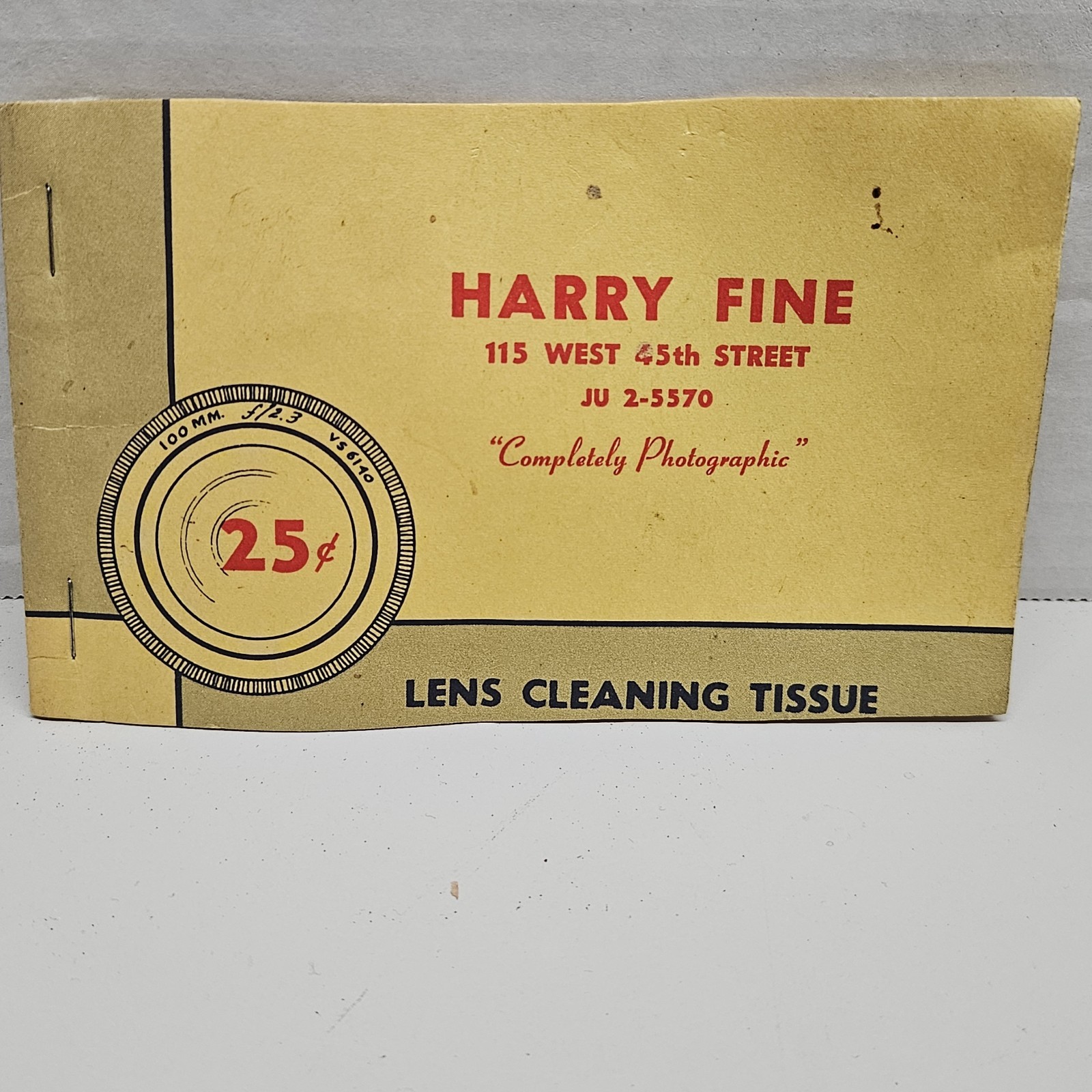 Harry Fine Lens Cleaning Tissue Famous NYC Photographer Mid Century 115 W 45th