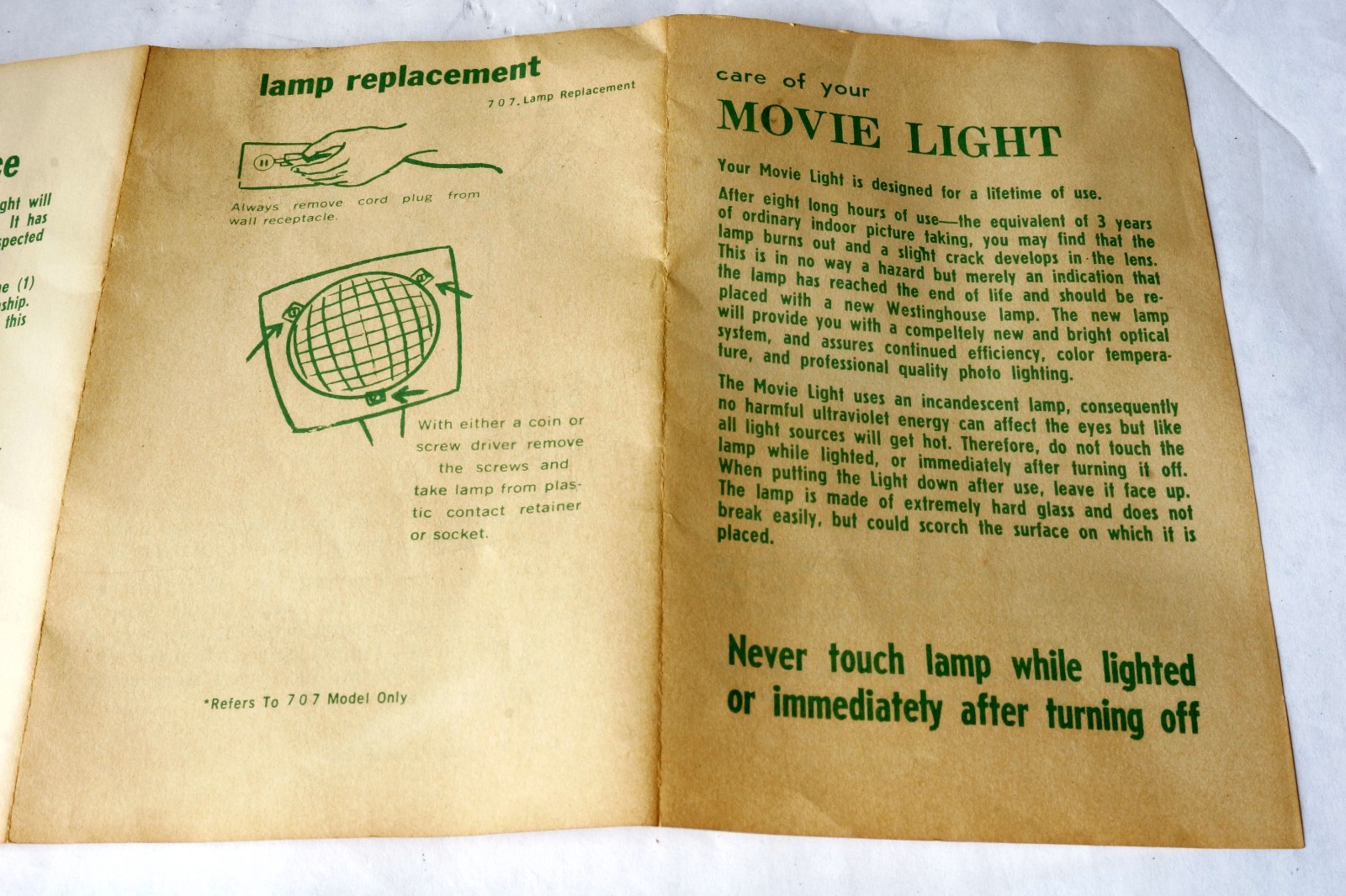 Vtg GE Movie Light Model 707 Underwriters Laboratories USA- Brighter Home Movies