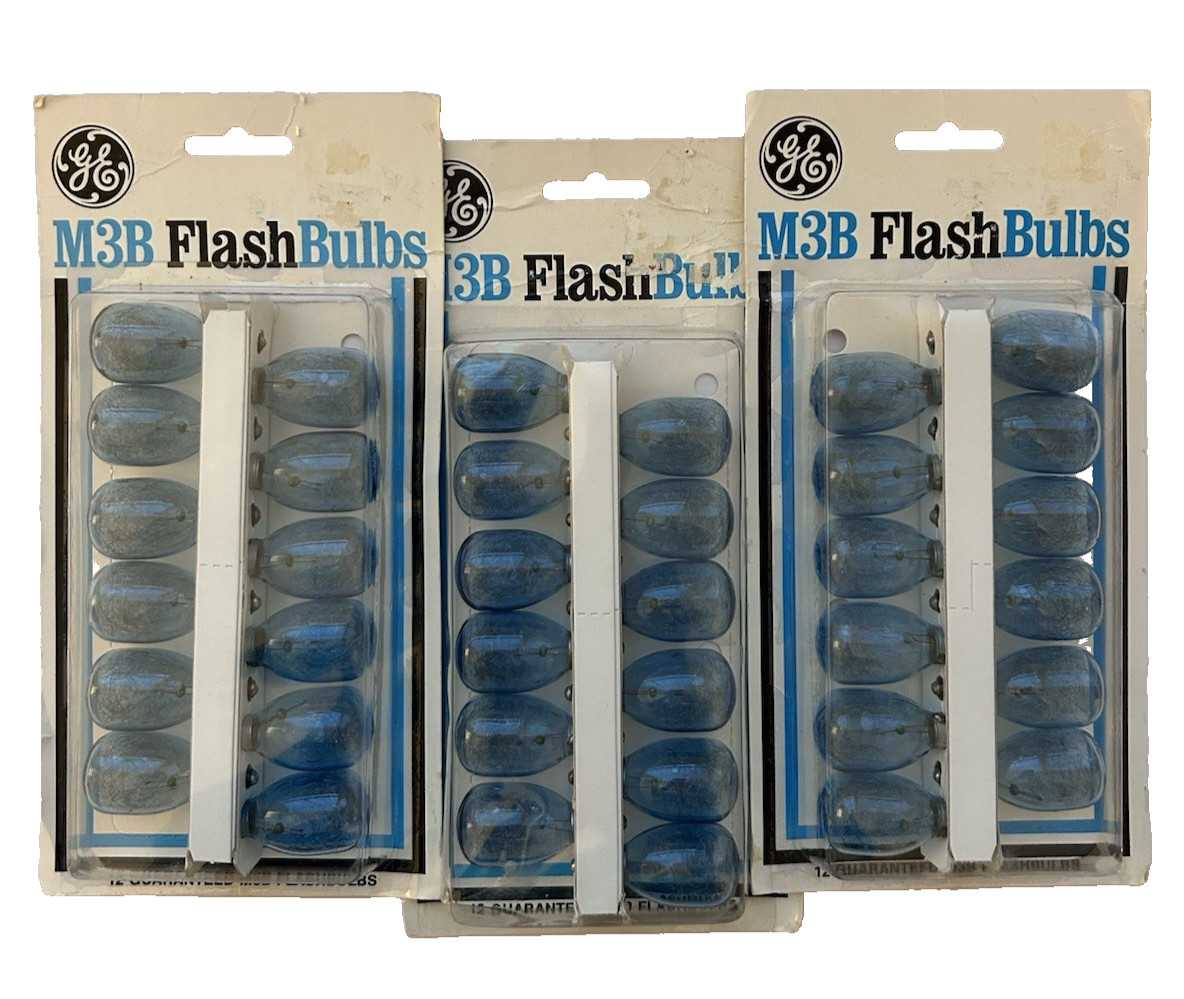 Lot of 3 Boxes Vintage GE M3B Blue Flashbulbs Camera Total 36 Blue Bulbs NOS