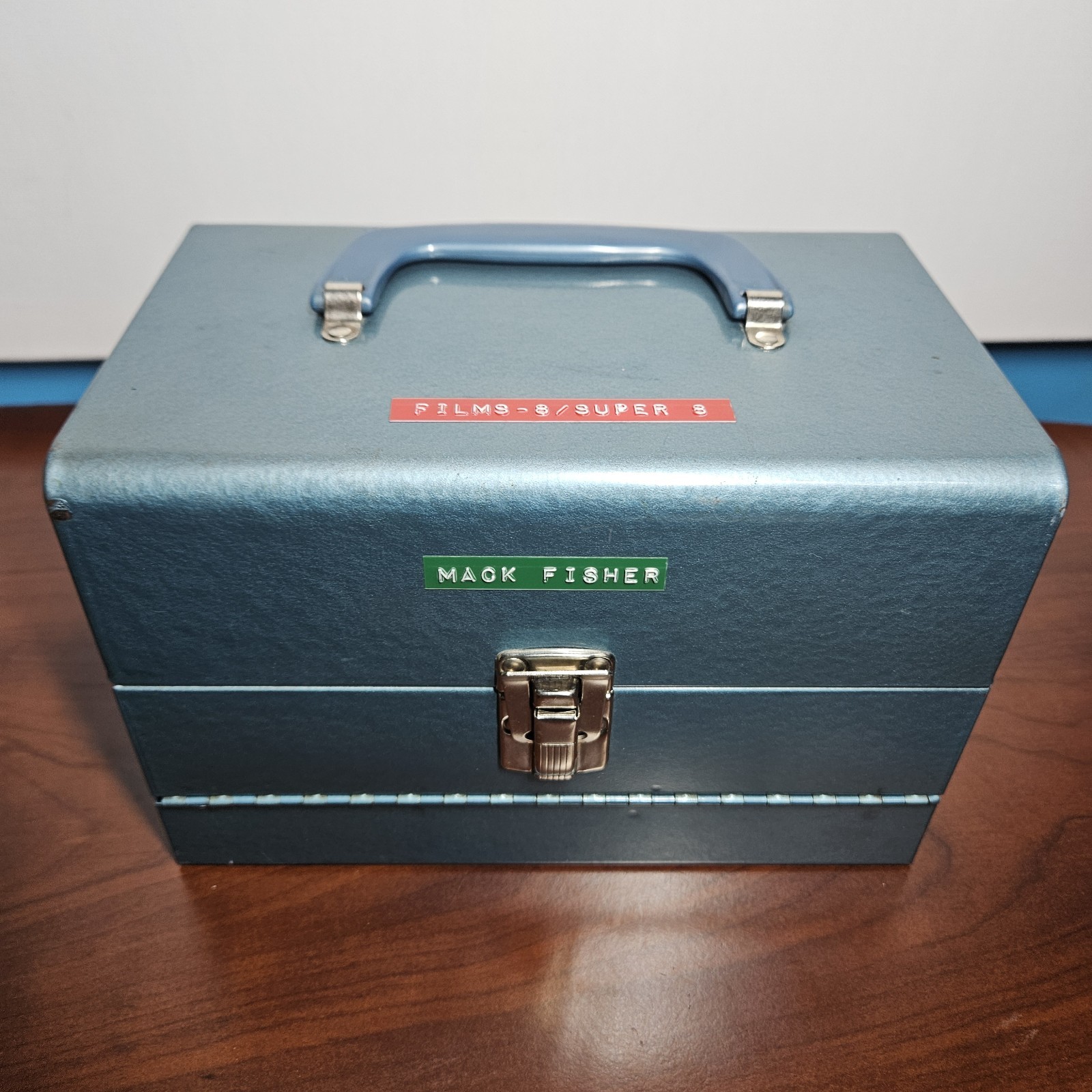 Vintage Logan Deluxe Metal 8mm Film Reel Metal Chest 12 Slots – Blue