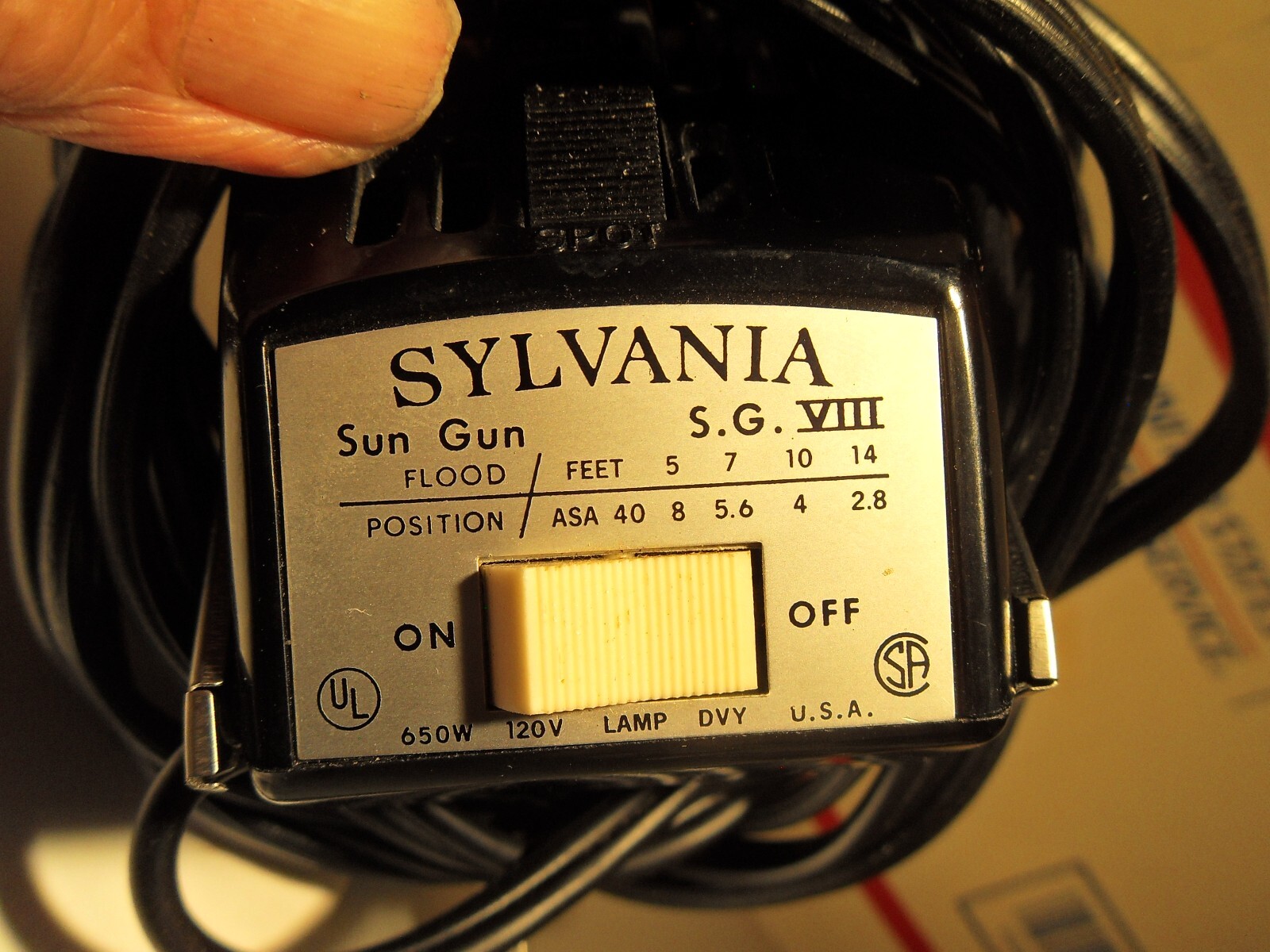 Vintage Sylvania Sun Gun S.G.VIII 650w 120v Tested Works W/ Extra Bulb & Box