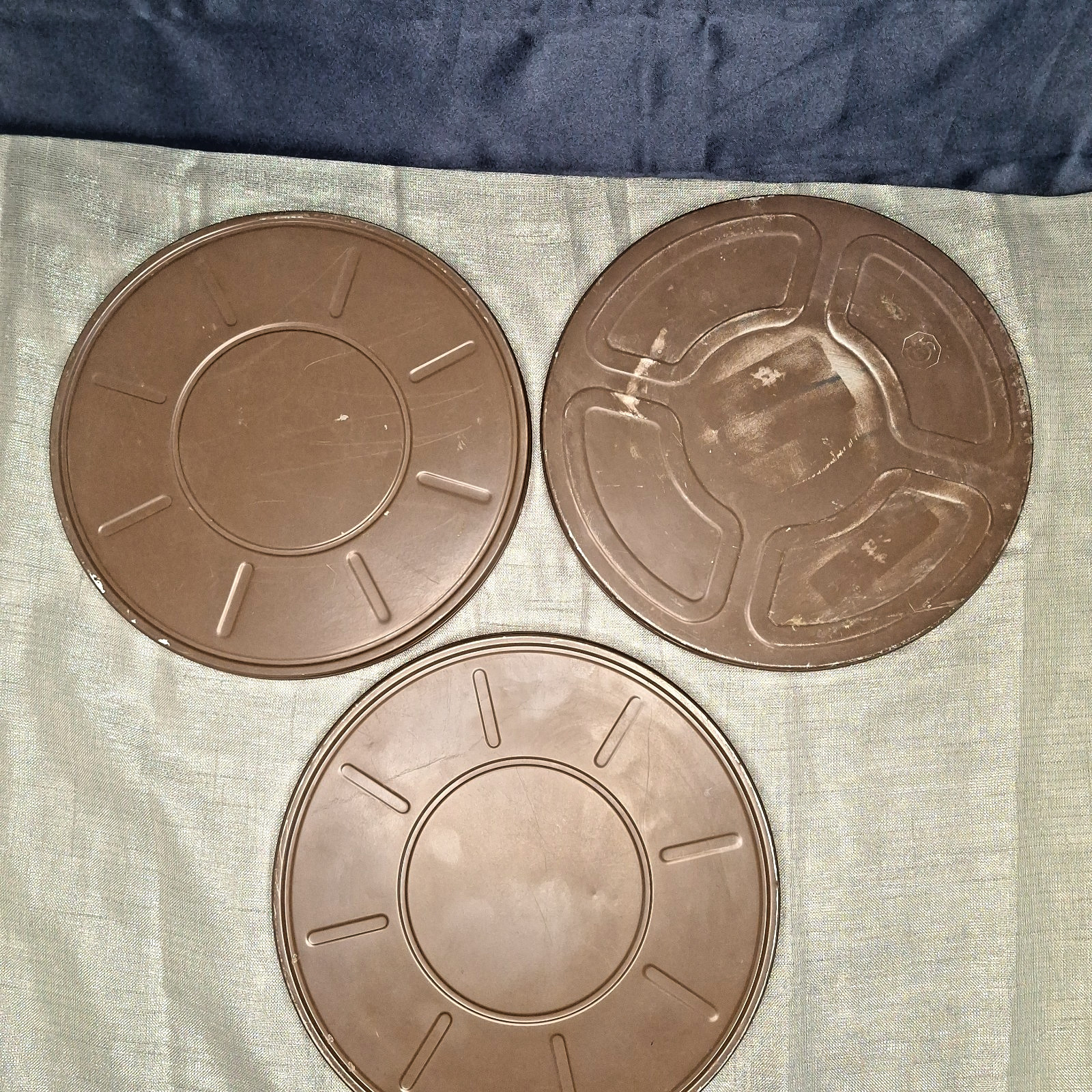 Three (3) 10.75″ Goldberg Brothers Dustproof Film Reel Can 10 3/4 Brown Canister