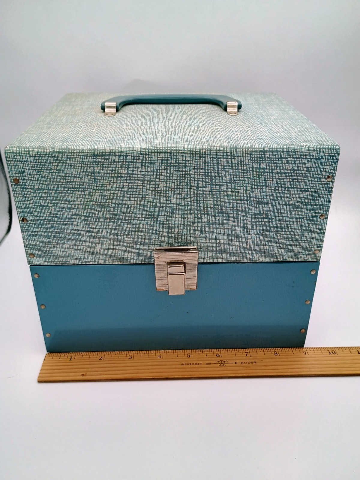 Vintage Metal Blue Movie Reel Chest Box 12 Slot Film Storage Case