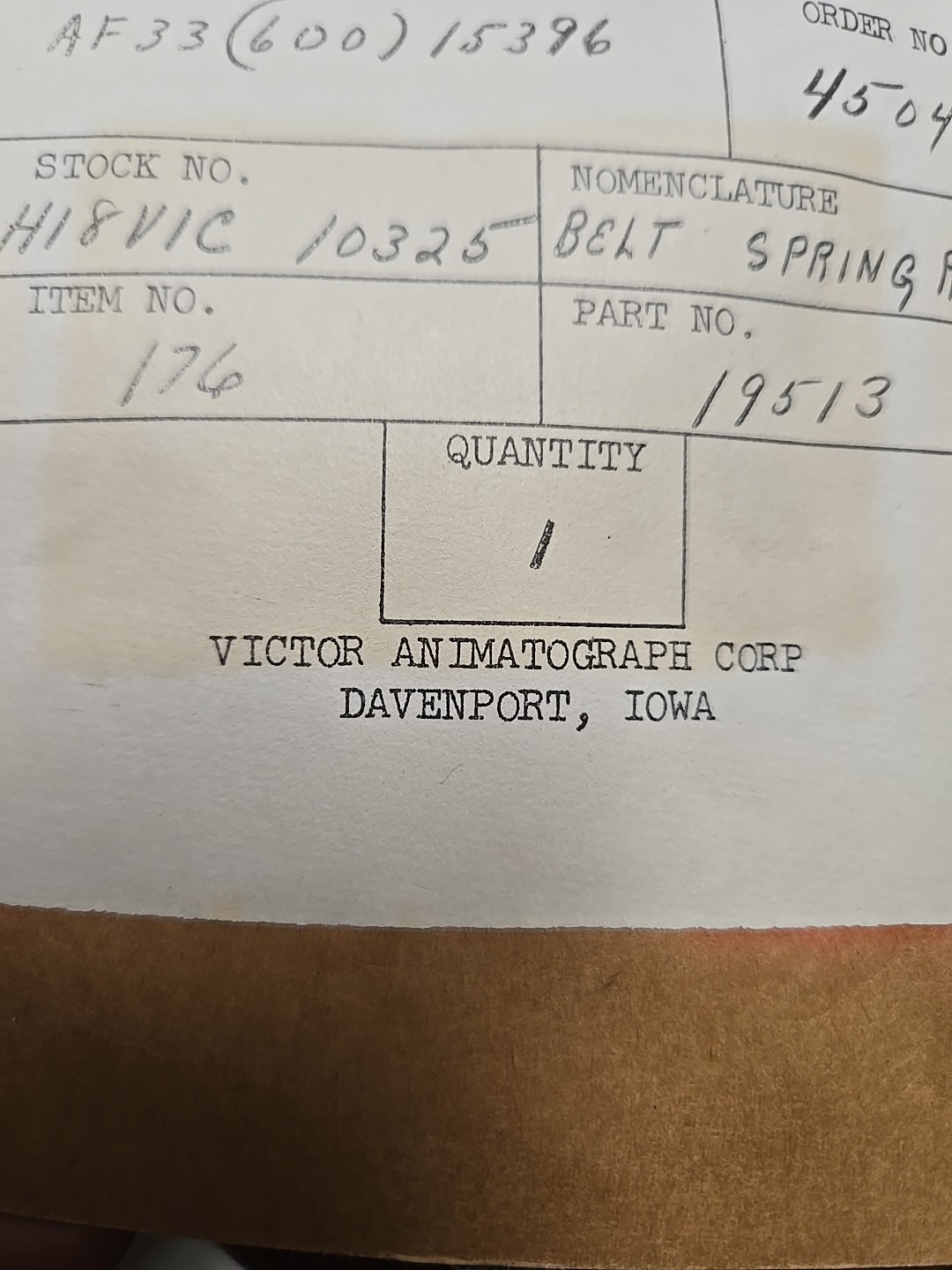 Victor Animatograph 16mm Projector Wire-Spring Rewind Belt Victor Part # 19513