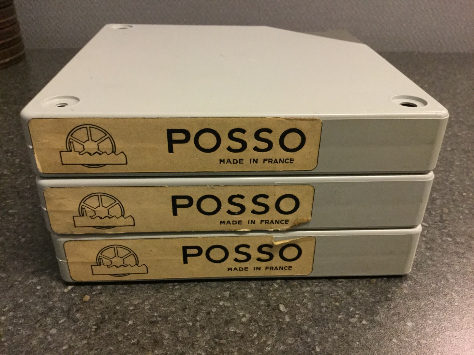 3 VINTAGE POSSO FILM REELS WITH CASES
