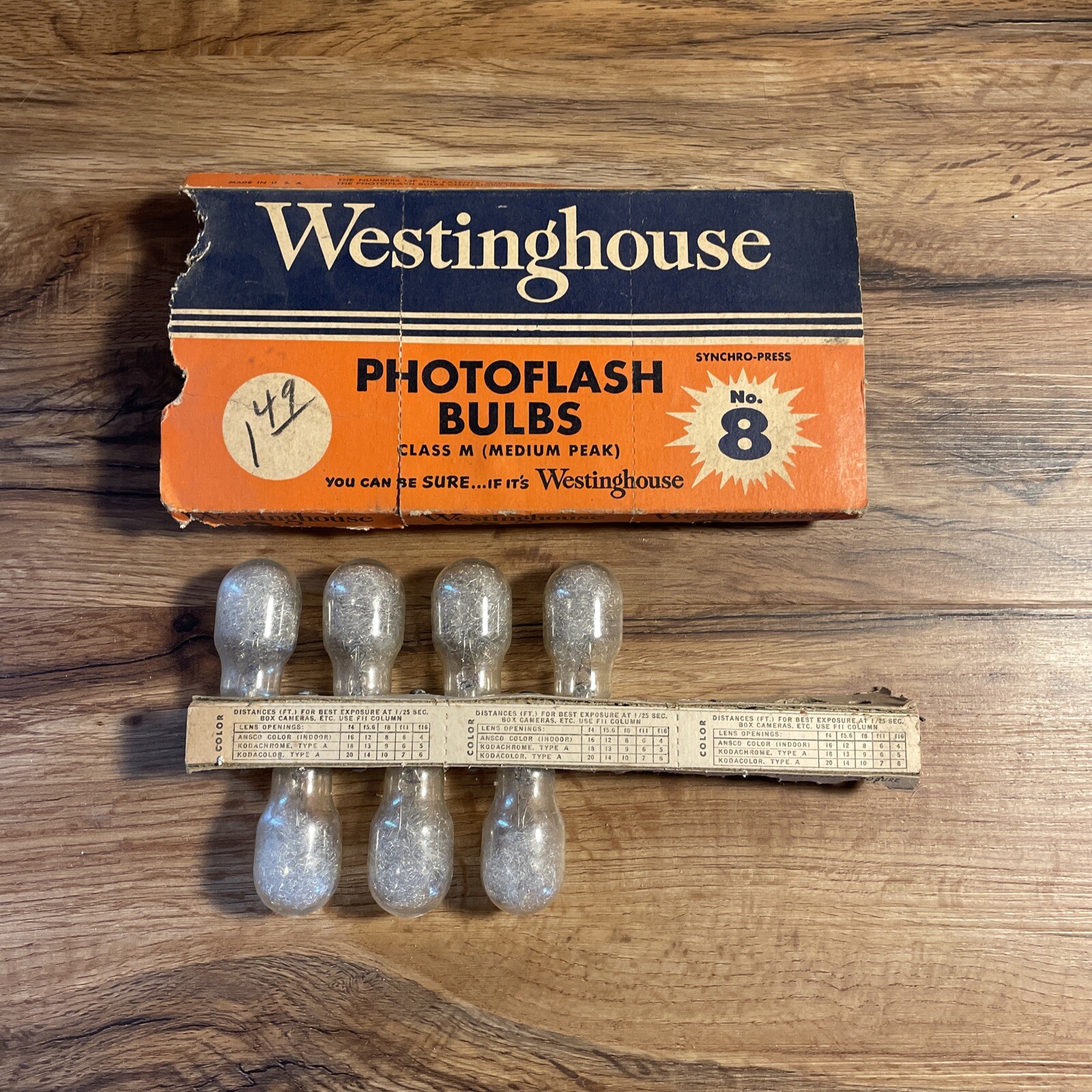 7 Westinghouse Photoflash Bulbs No. 5 Class M Photo Camera Vintage