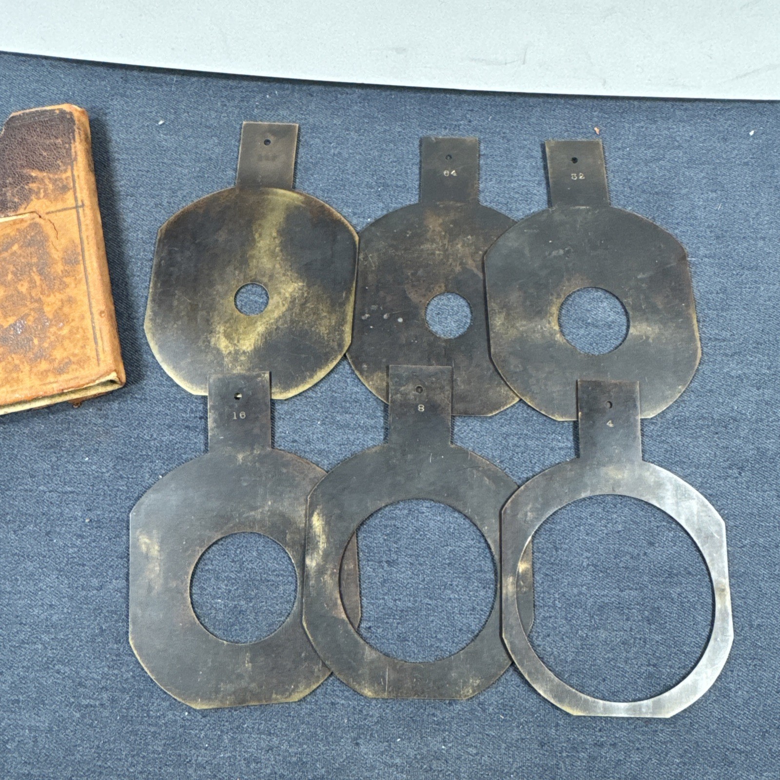 62mm Brass Waterhouse Stops For Petzval Lens with Leather Case – Full Set of 6