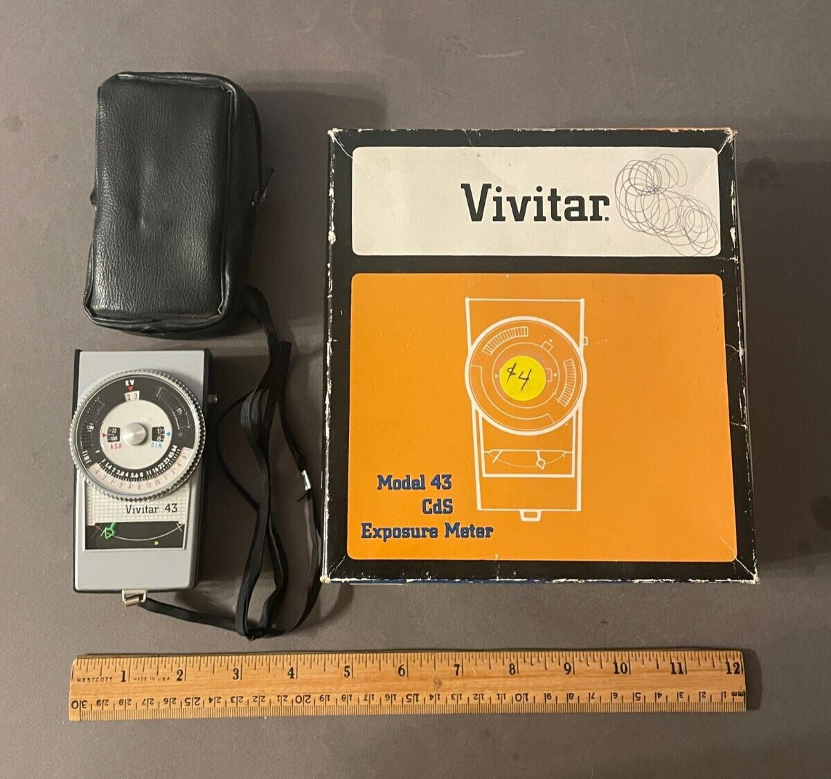 VINTAGE VIVITAR MODEL 43 CDS LIGHT EXPOSURE METER WITH CASE & BOX (NO MANUAL)