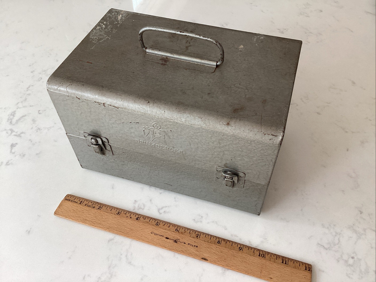 Vintage Brumberger 12 Slot 8mm Film Reel Metal Canister Case Old Empty