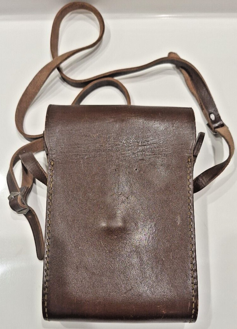 Leather Camera Case Bag Brown with two buckle shoulder strap Vintage Rare