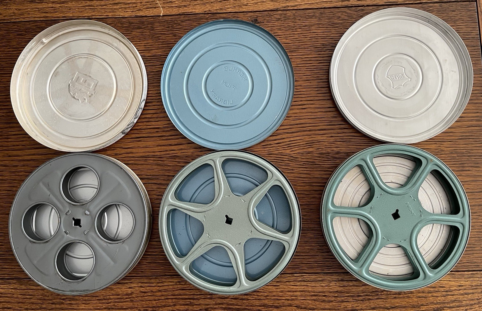 Lot of 3 Empty Steel 16mm Film Reels & Cans 7”