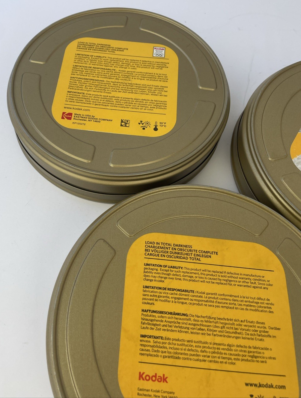 Lot of 3 x Eastman Kodak Vision 400ft•122m 35mm Film Canisters – CANISTERS ONLY