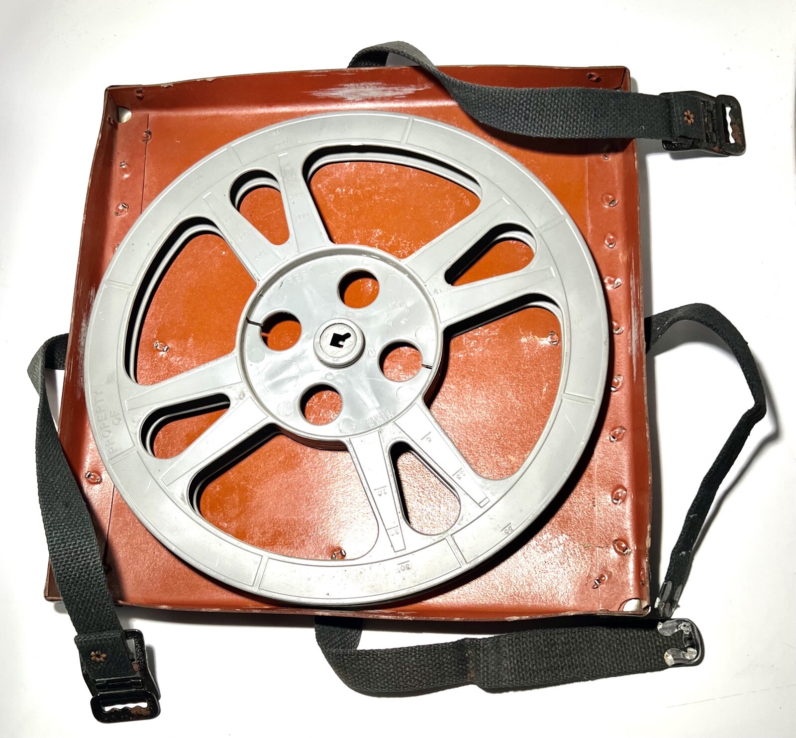 Vintage Brown Fibre Case & Reel – Collectible Movie Wall Art, 13-1/2” x 13-1/2″