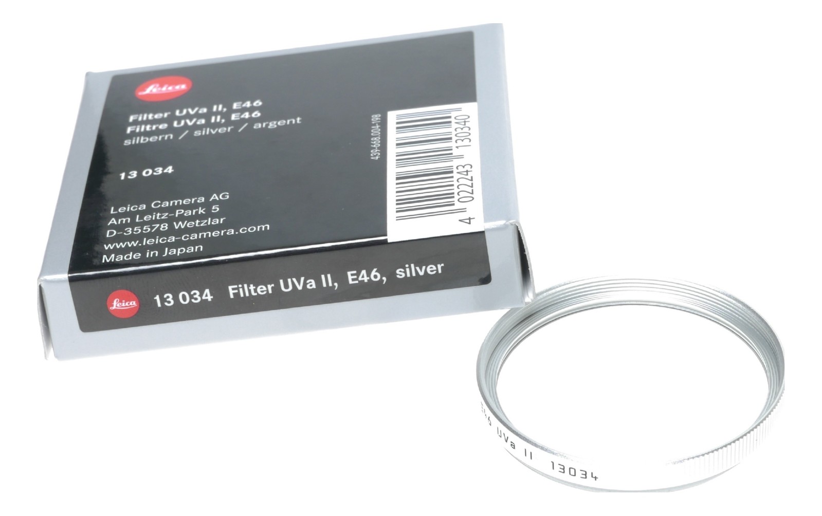 13034 Leica Uva II E46 camera lens Filter E 46 Silver Boxed Mint condition