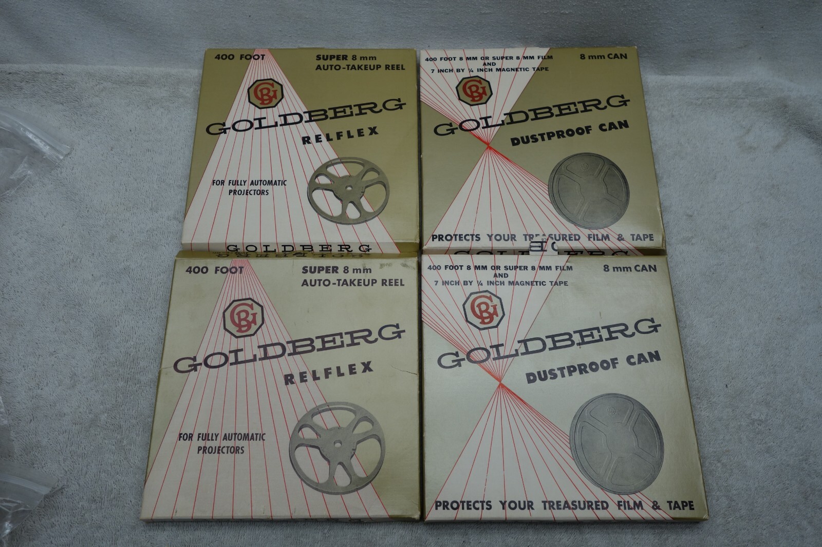 NOS 8mm Metal 400 Foot GOLDBERG Super 8mm Take-Up Reels & 8mm Dustproof Cans