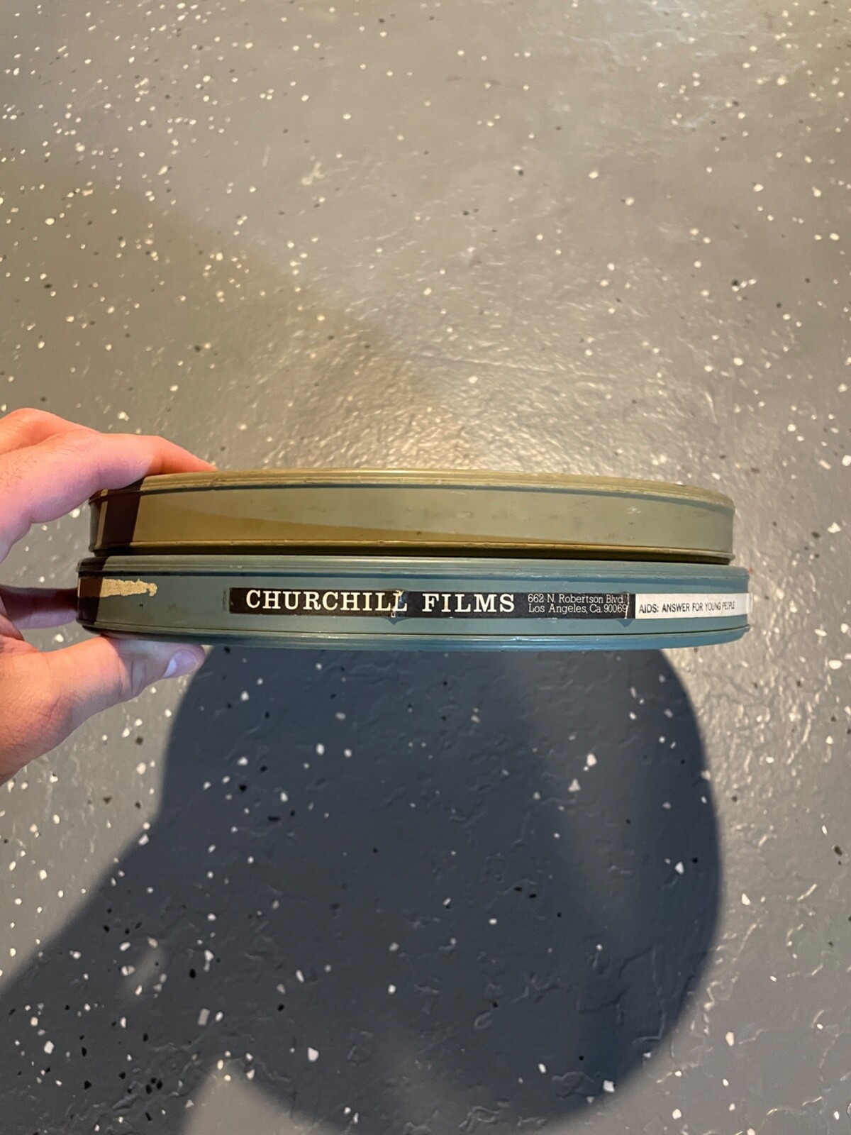 Vintage Set of Two 10.75″ Film Reel Holder Canisters 1″ Thick Churchill Films
