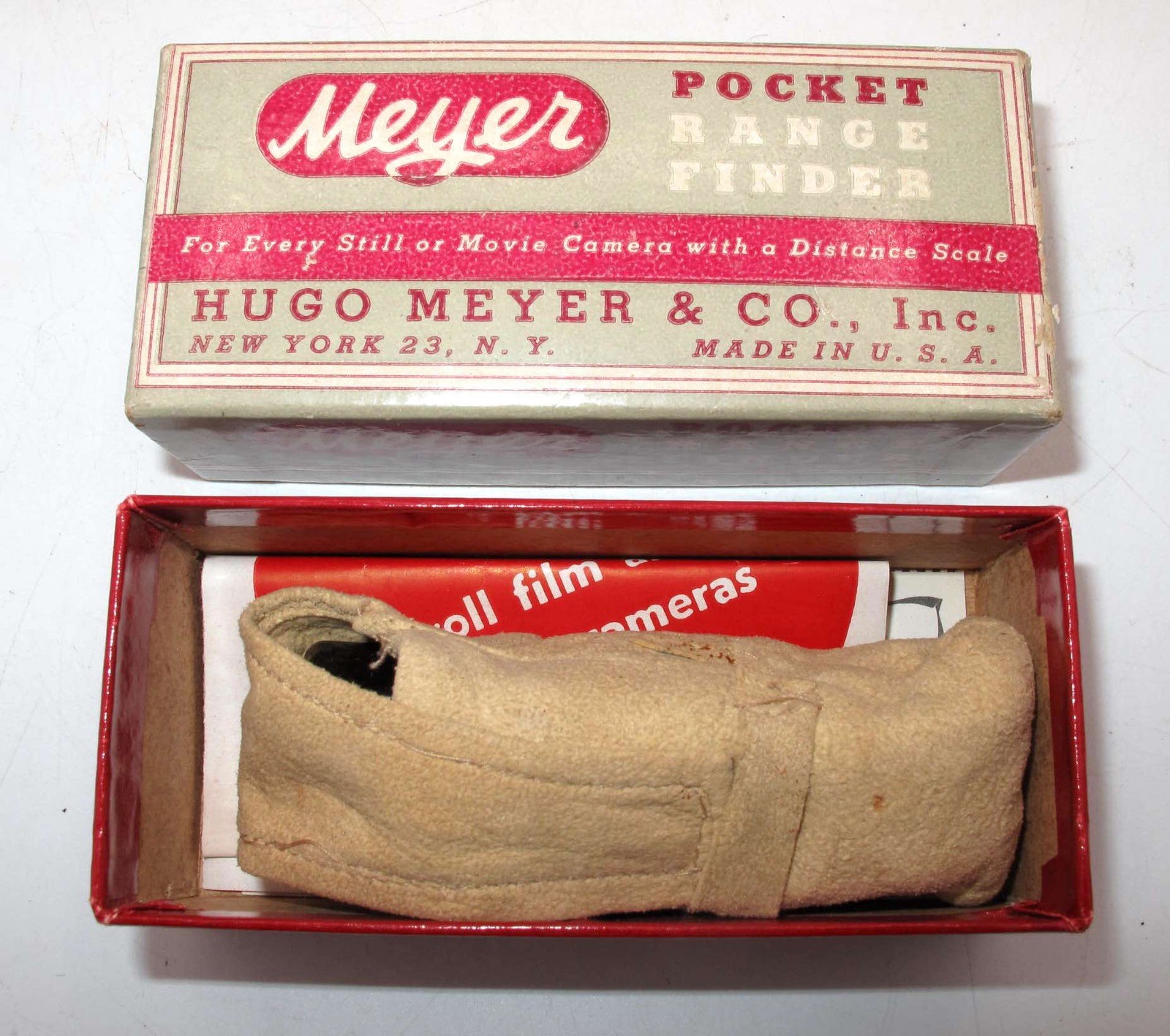 *VINTAGE* HUGO MEYER POCKET RANGE FINDER IN BOX W.SUEDE CASE & MANUAL