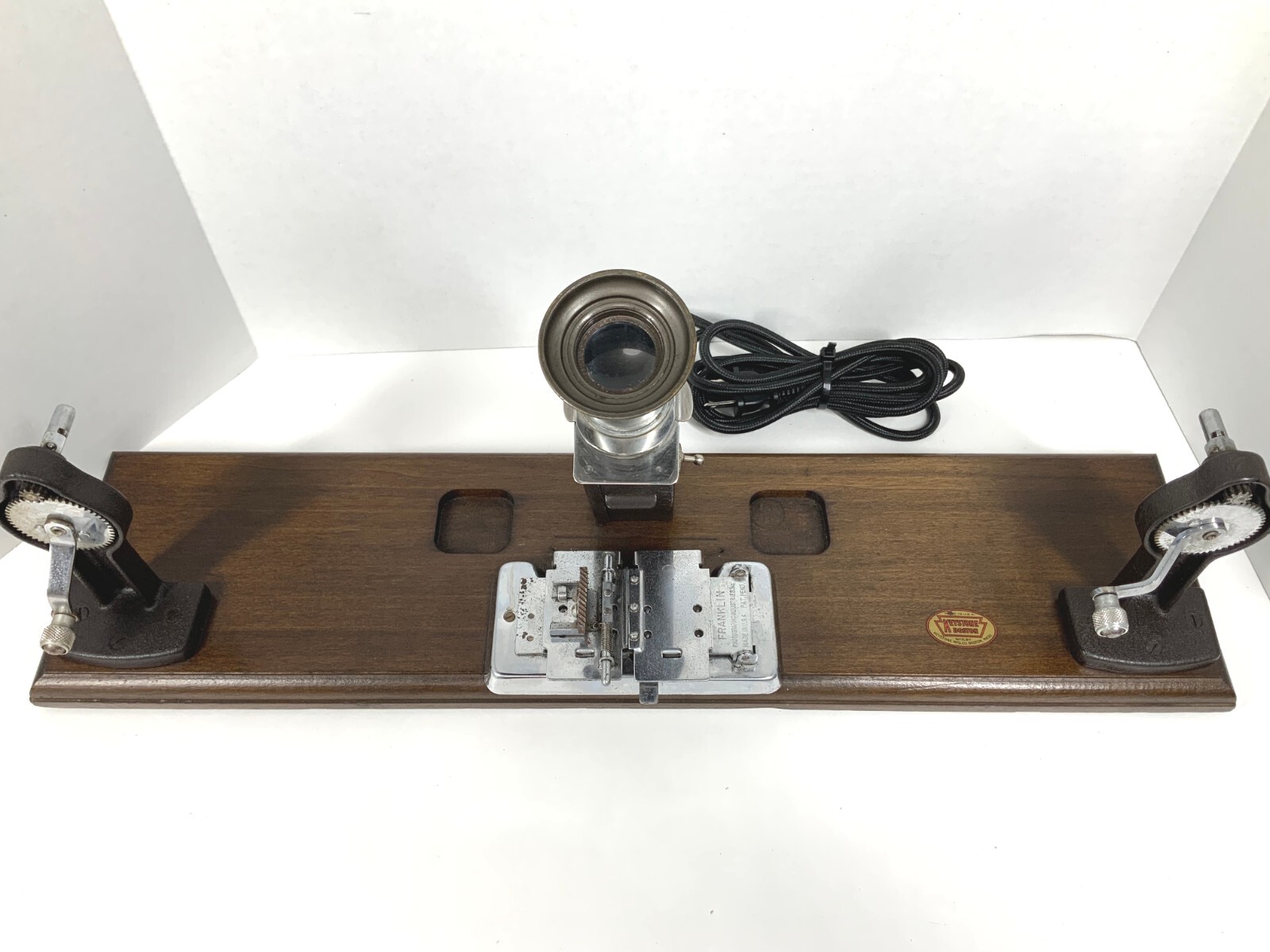 Antique Film Splicer Editor Keystone Boston Wooden Base Eyepiece And Light Works